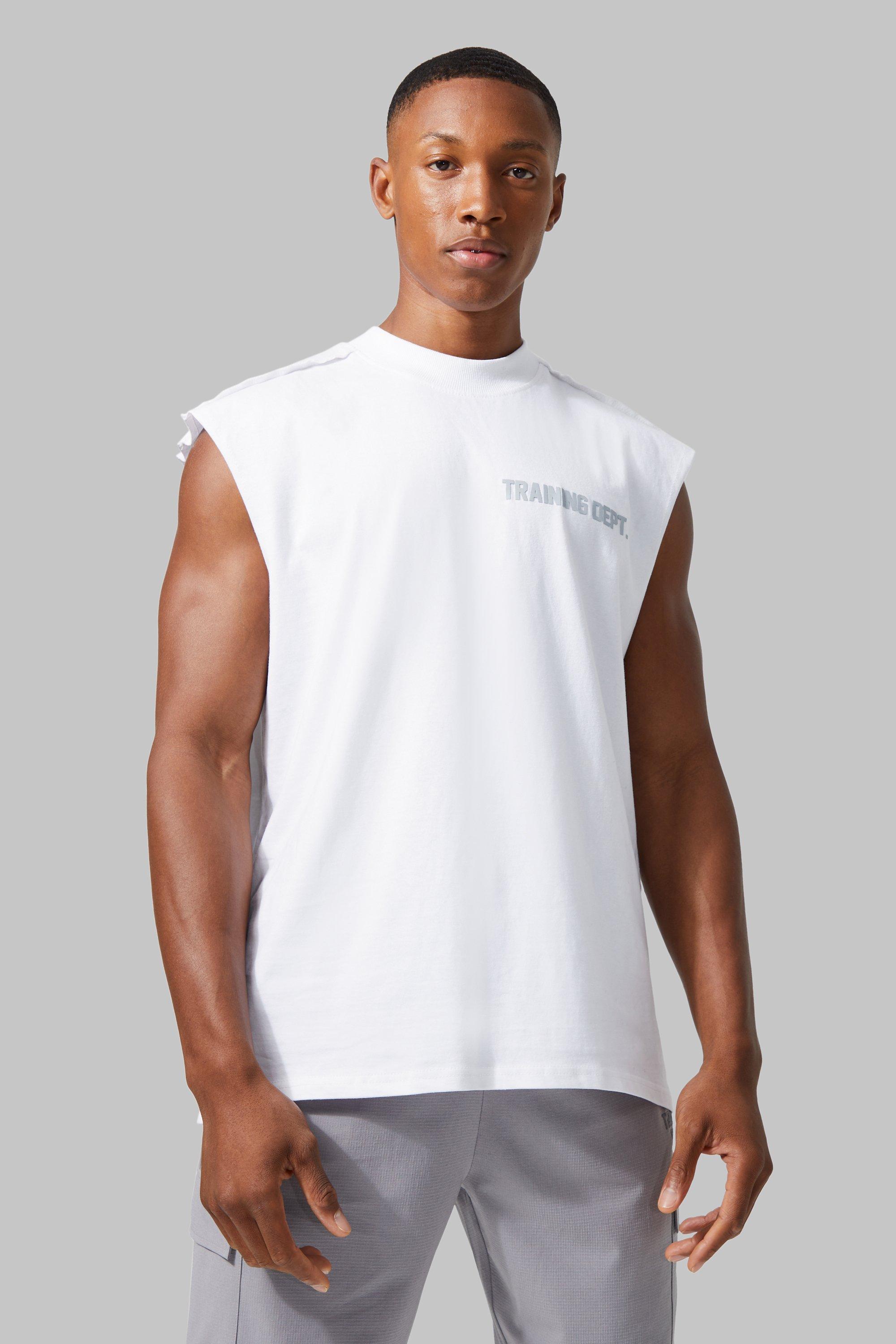 Mens White Active Training Dept Oversized Extended vest, White