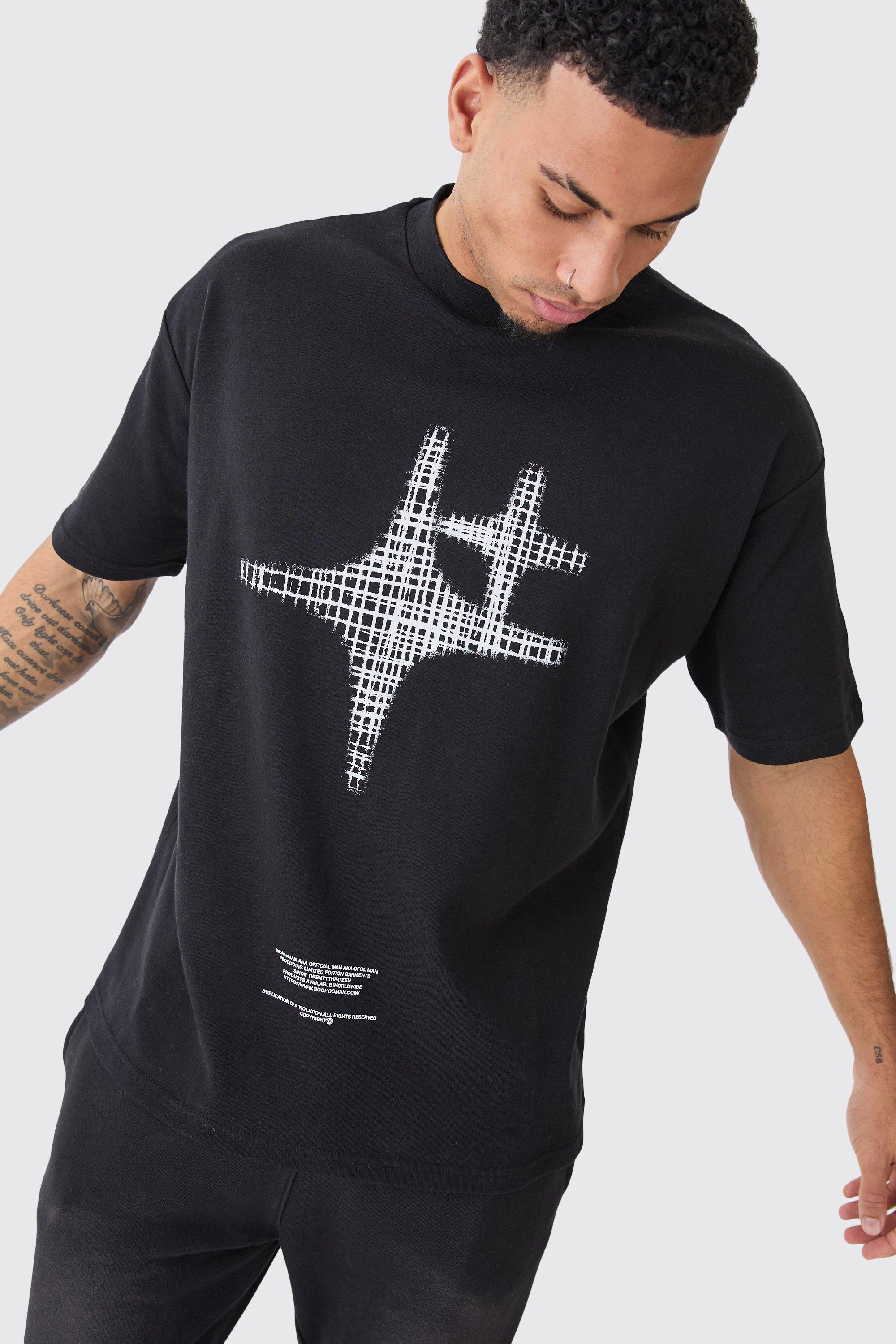 Mens Black Oversized Star T-shirt, Black