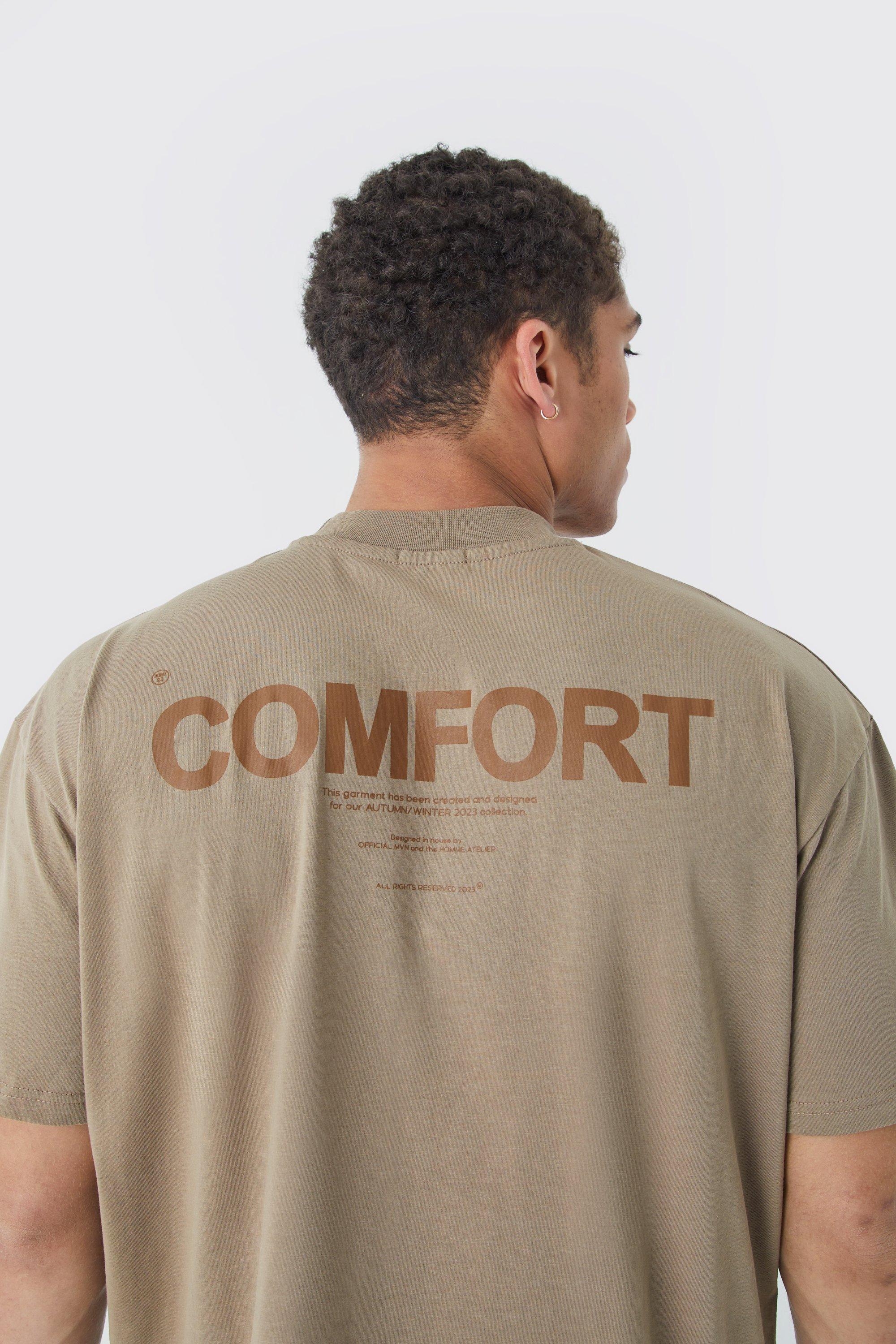 Image of T-shirt oversize pesante comfort con girocollo esteso, Beige