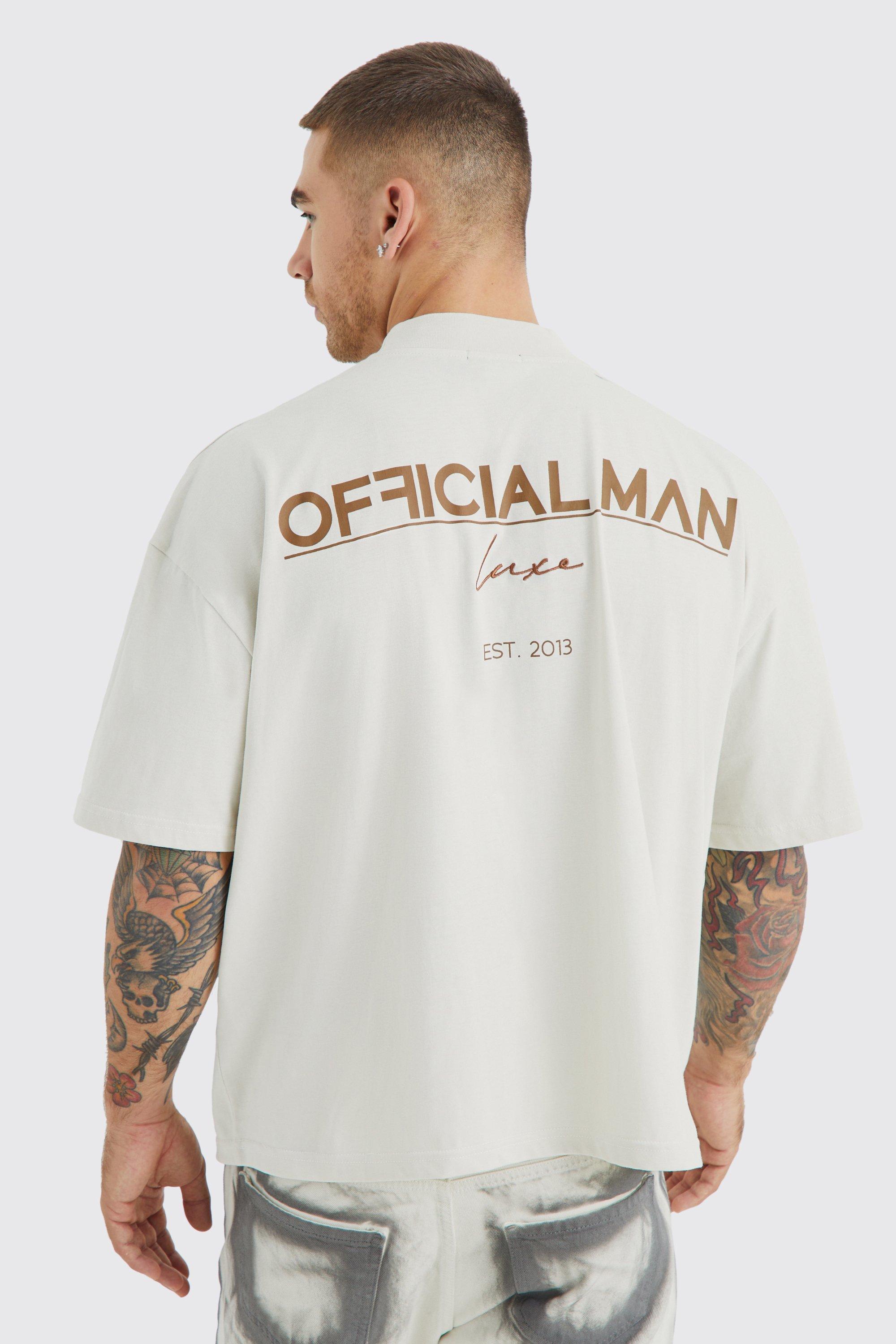 Image of T-shirt squadrata oversize pesante Luxe con ricami, Beige