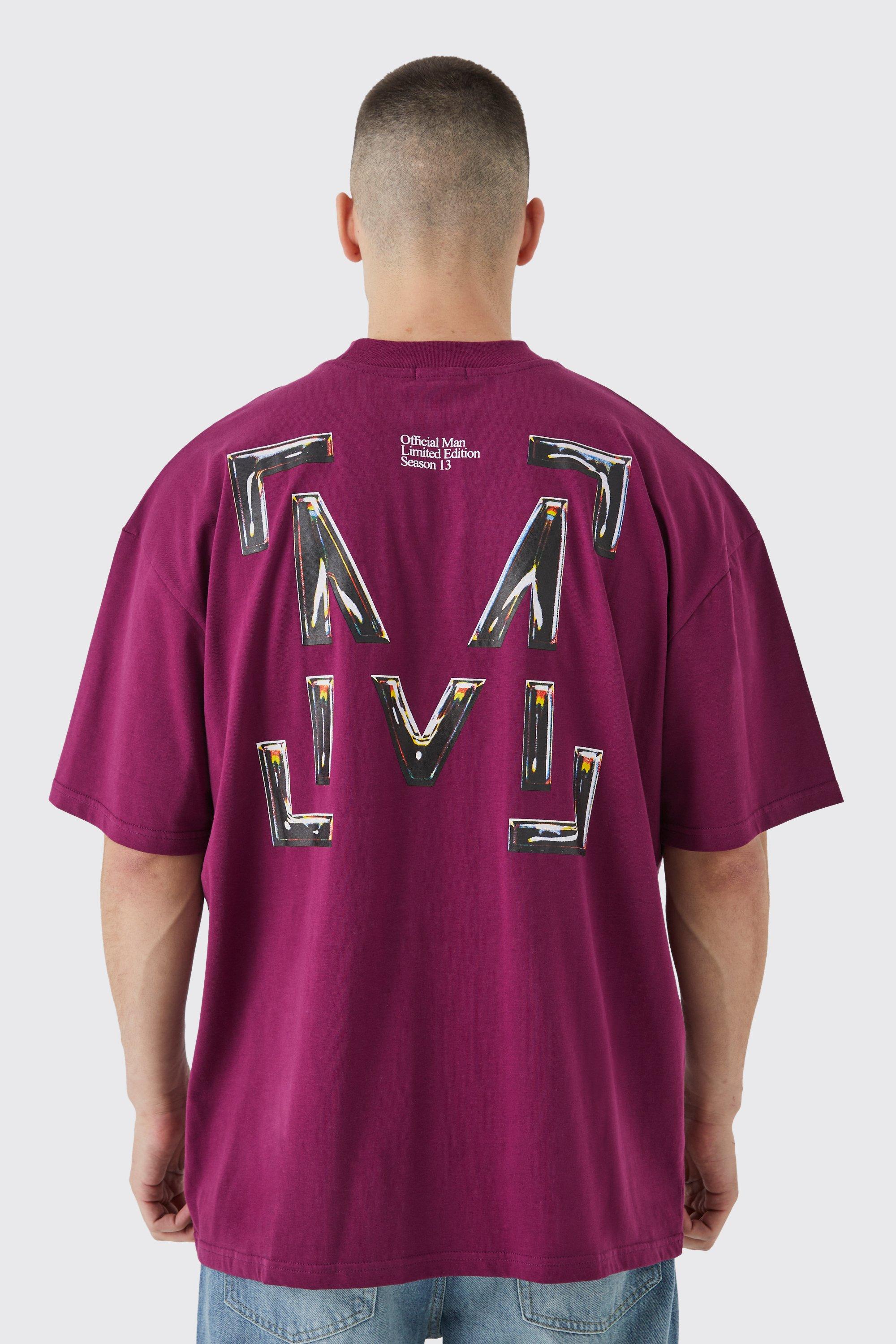 Mens Purple Tall Oversized Boxy ’M’ Graphic T-shirt, Purple