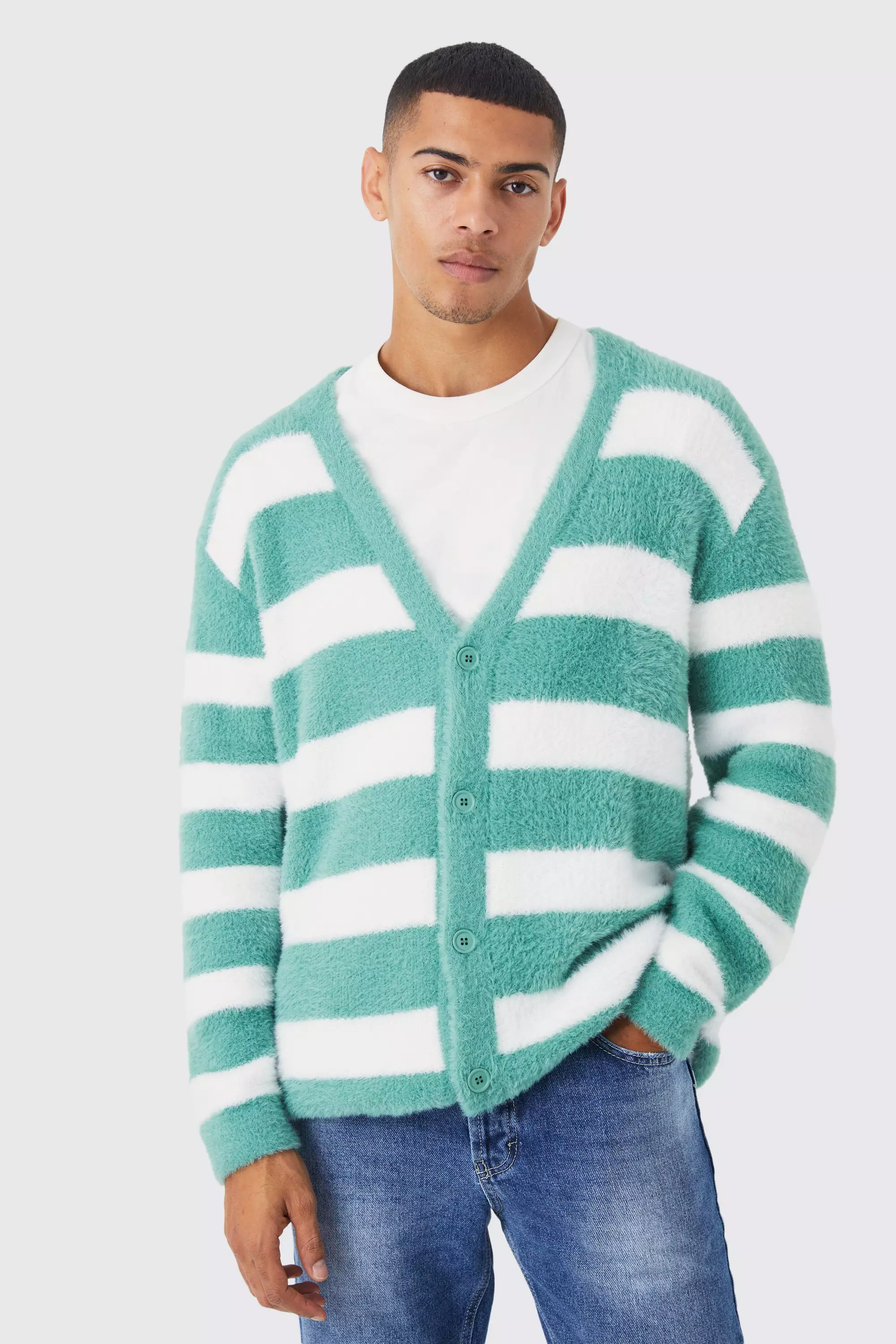 Fluffy hot sale cardigan men