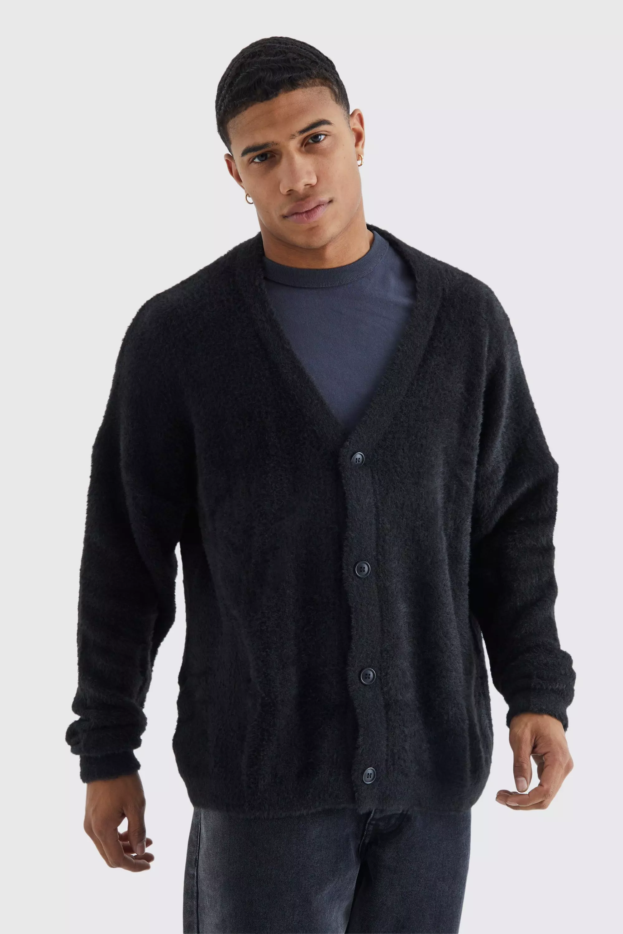 Mens black 2024 knitted cardigan