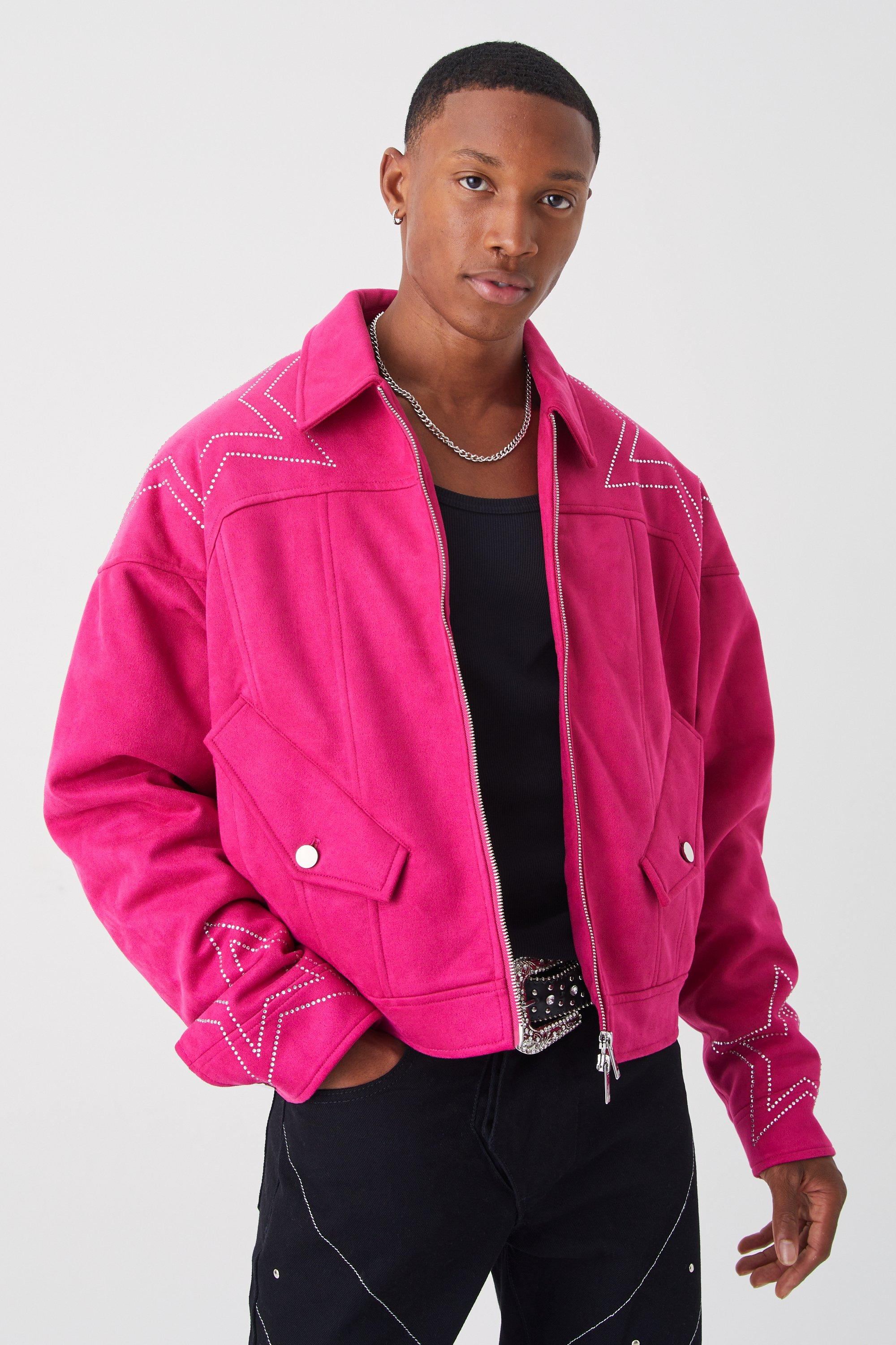 veste harrington ample en faux daim homme - rose - xs, rose