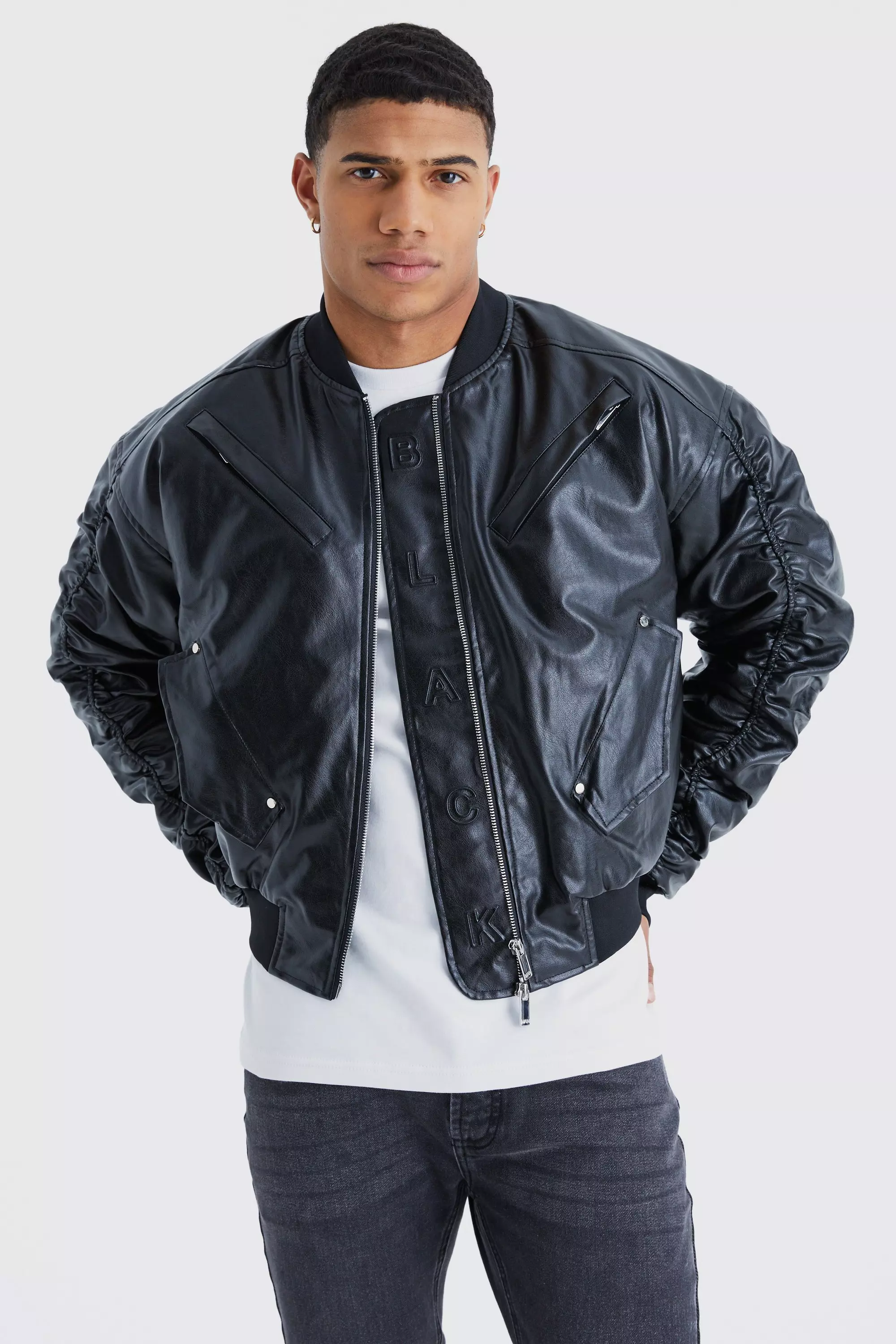 Logo embossed bomber clearance jacket