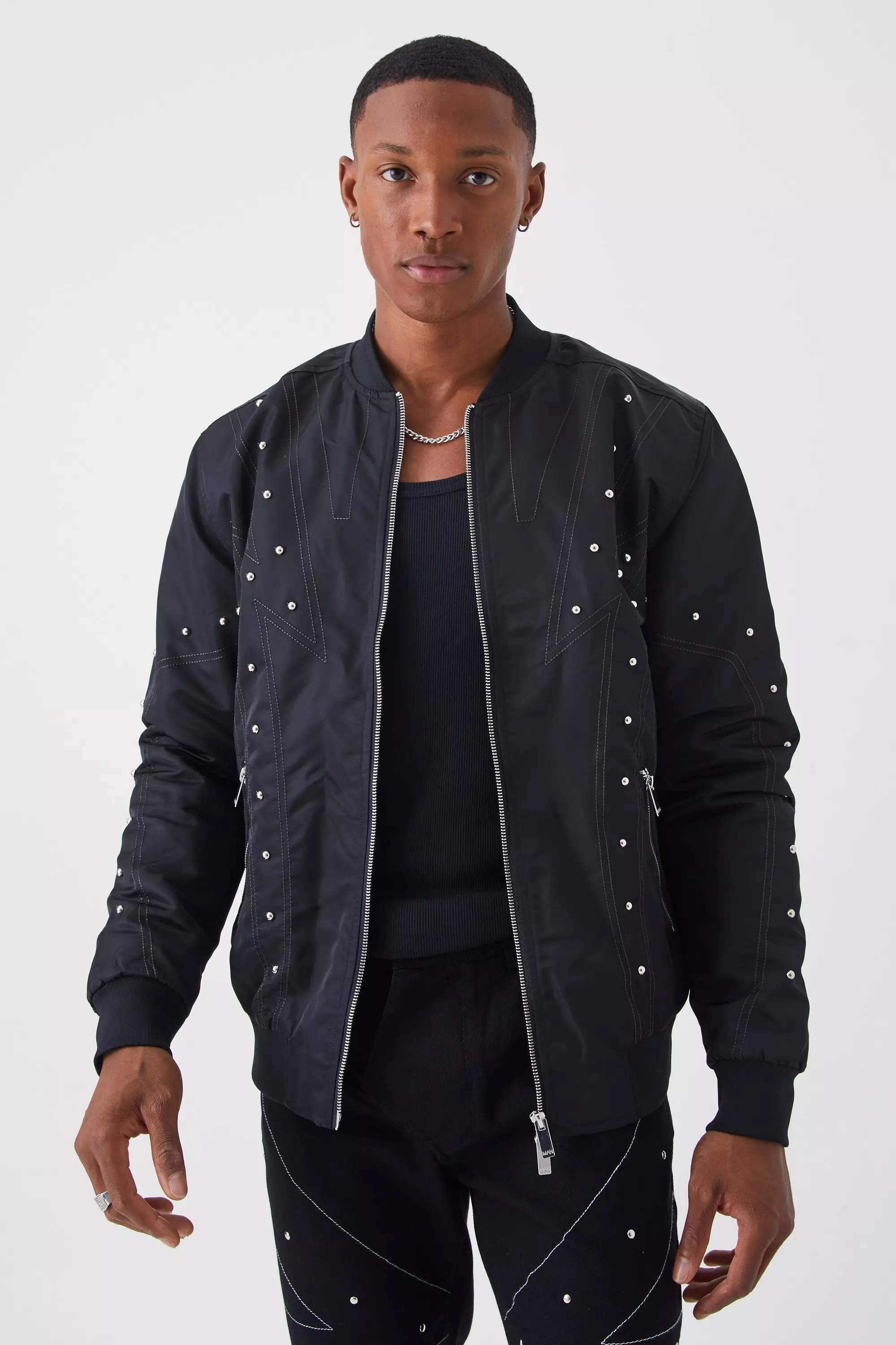 Studded sales bomber jacket