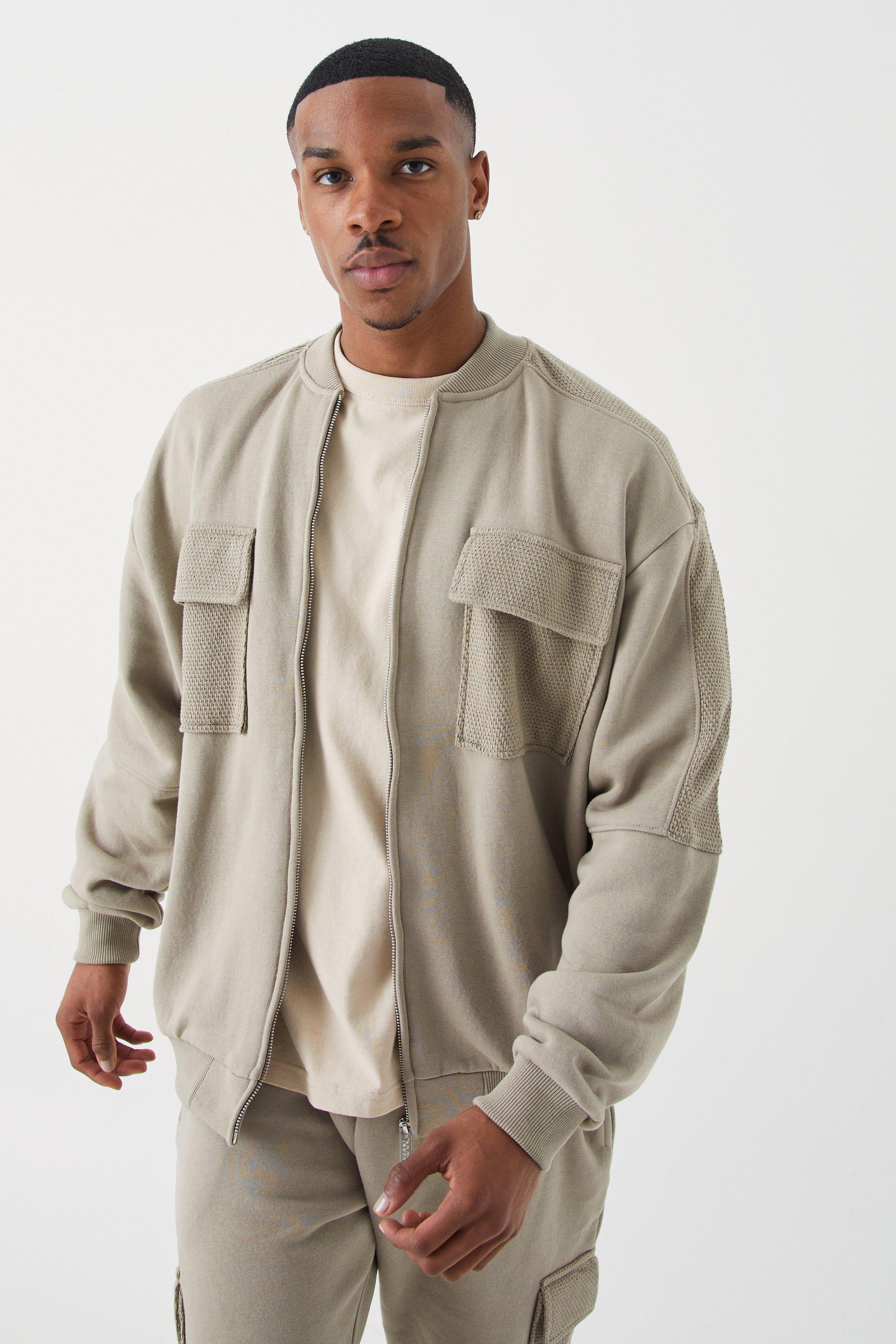 bomber oversize texturé homme - taupe - l, taupe