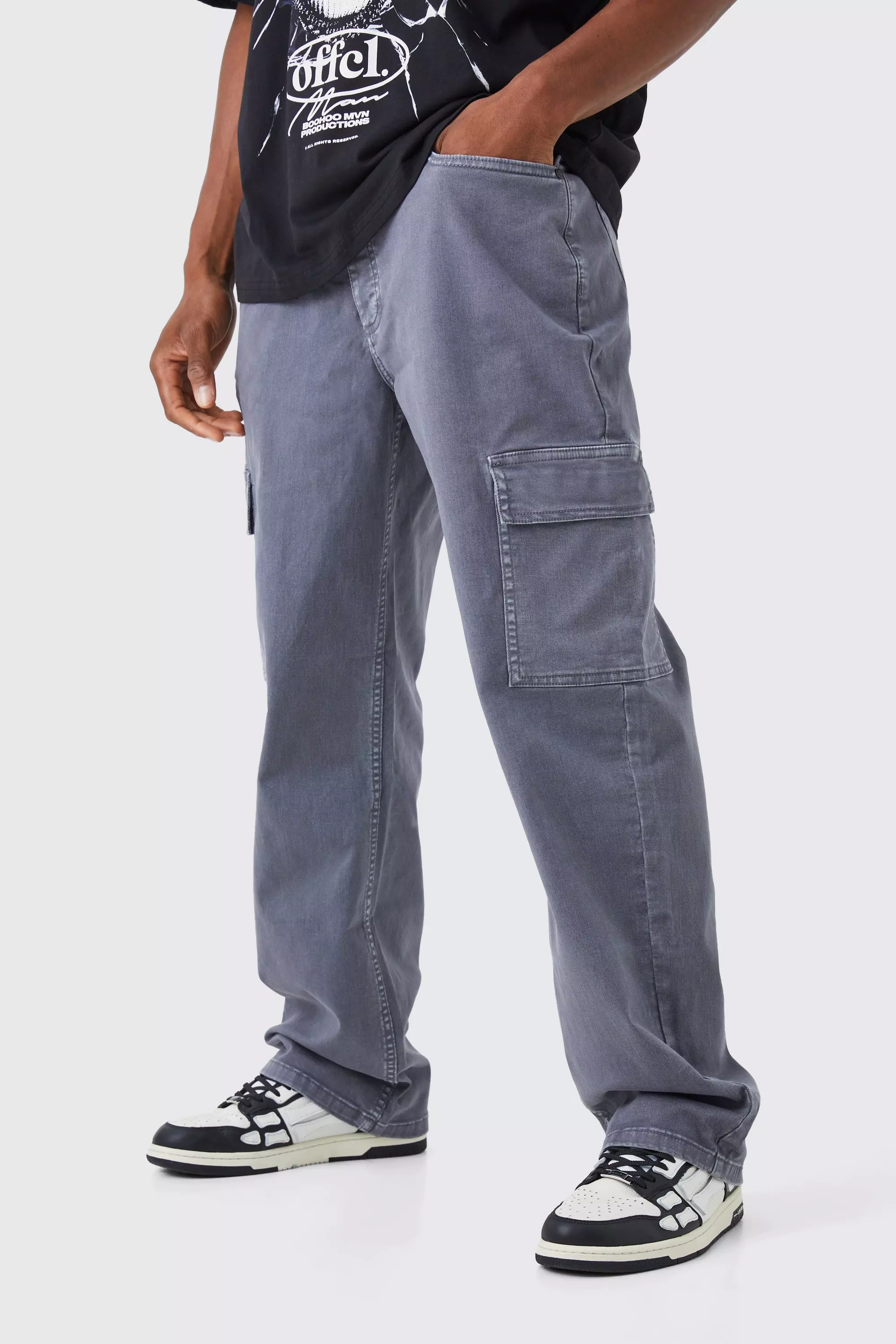 Men's Charcoal Cargo Trousers, Men's Trousers