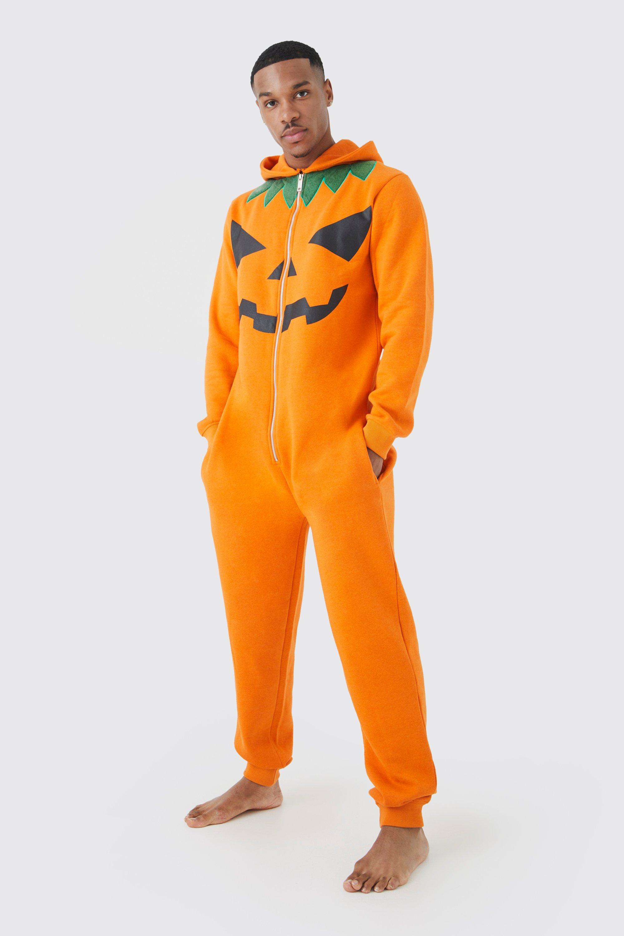 mens orange pumpkin onesie, orange