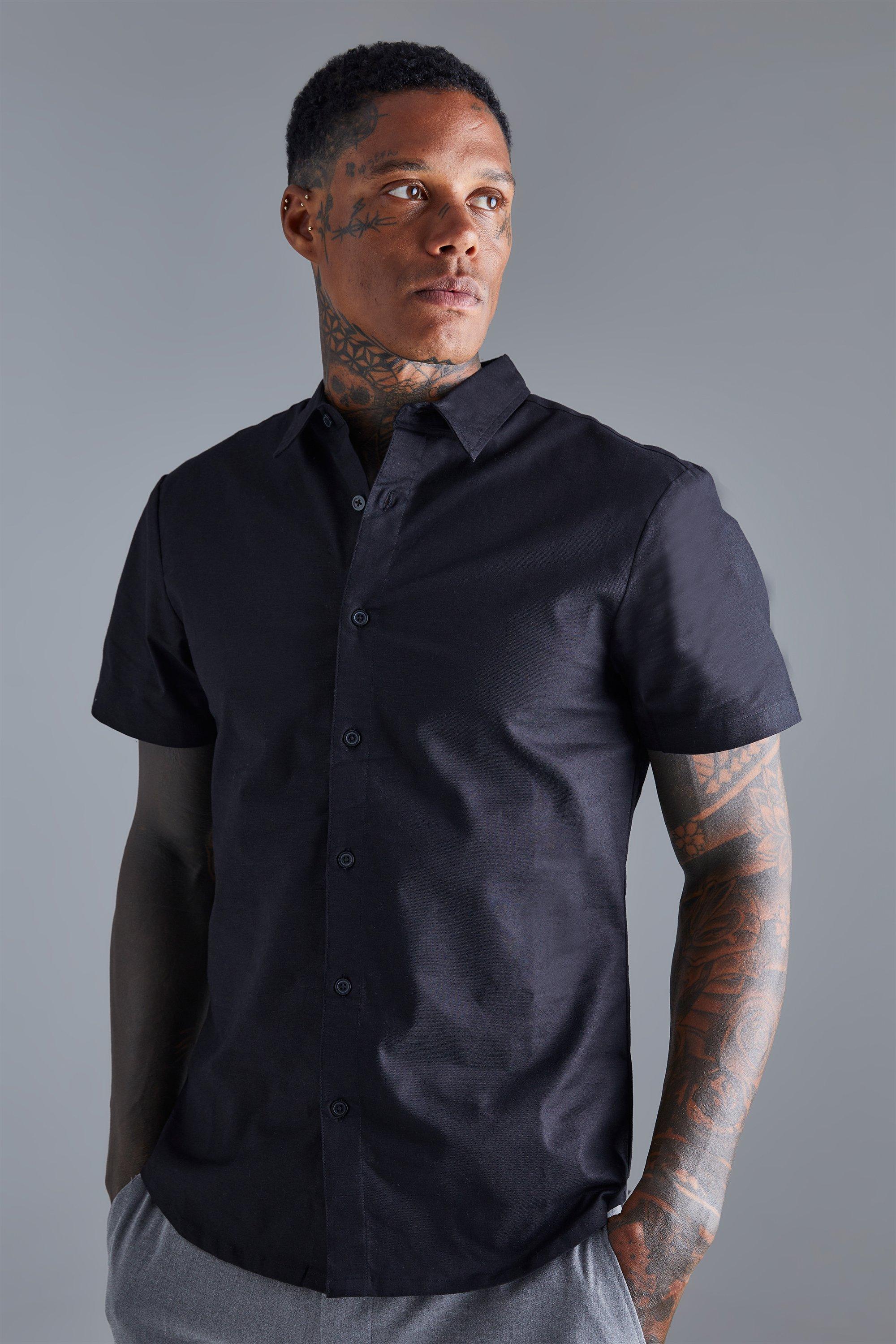 Mens Black Short Sleeve Slim Fit Shirt, Black