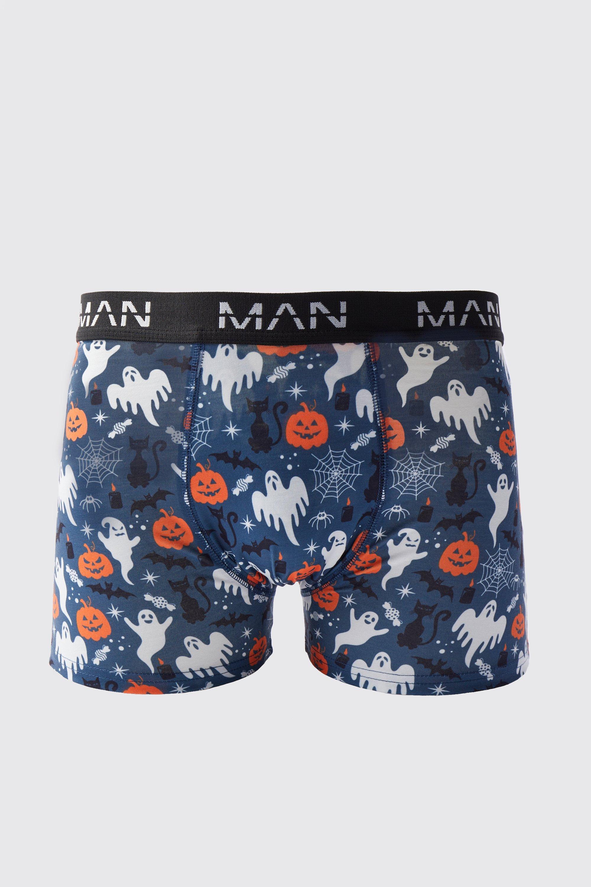 Mens Blue Halloween Spooky Print Boxers, Blue