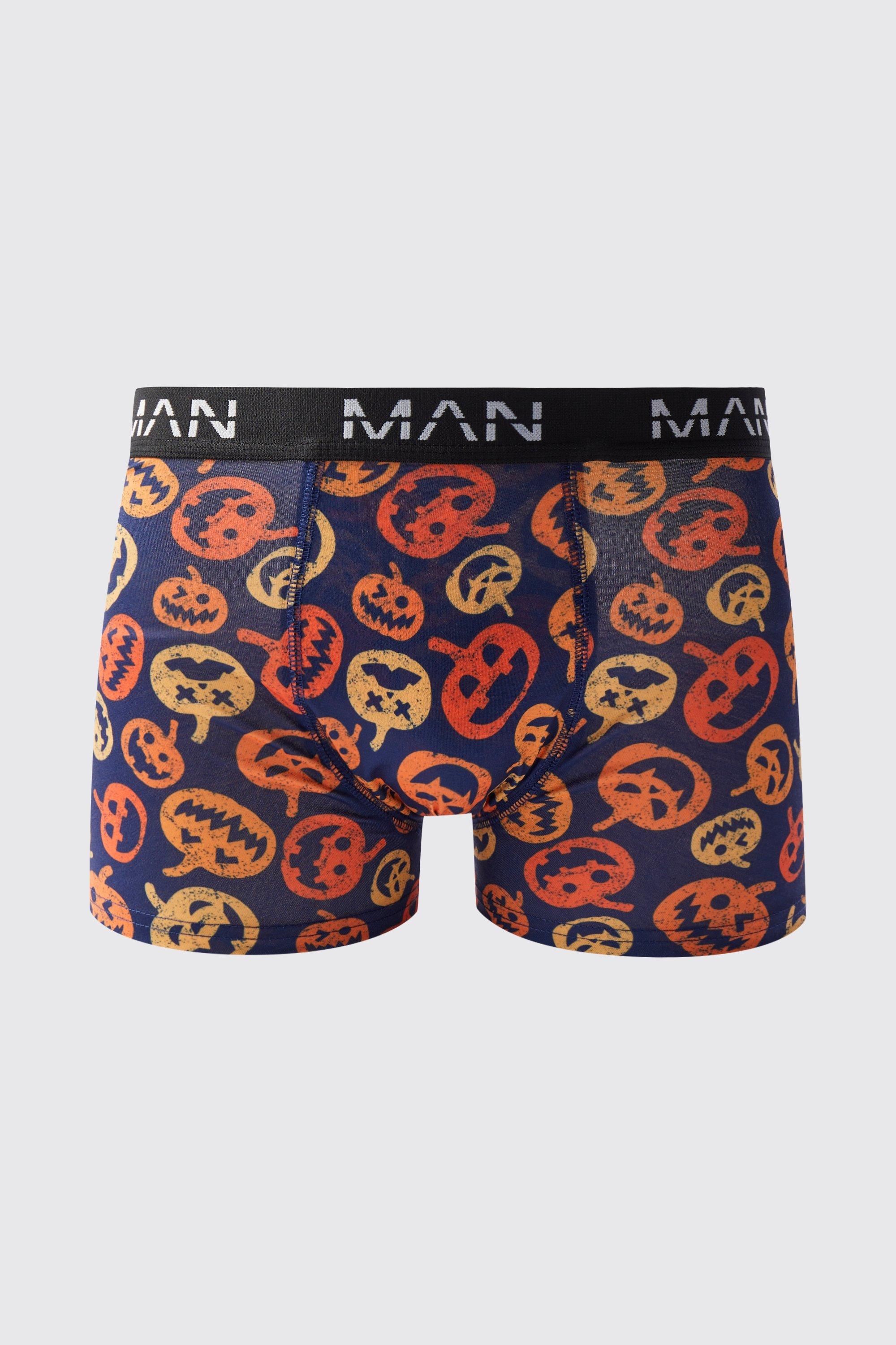 Mens Navy Halloween Pumpkin Print Boxers, Navy