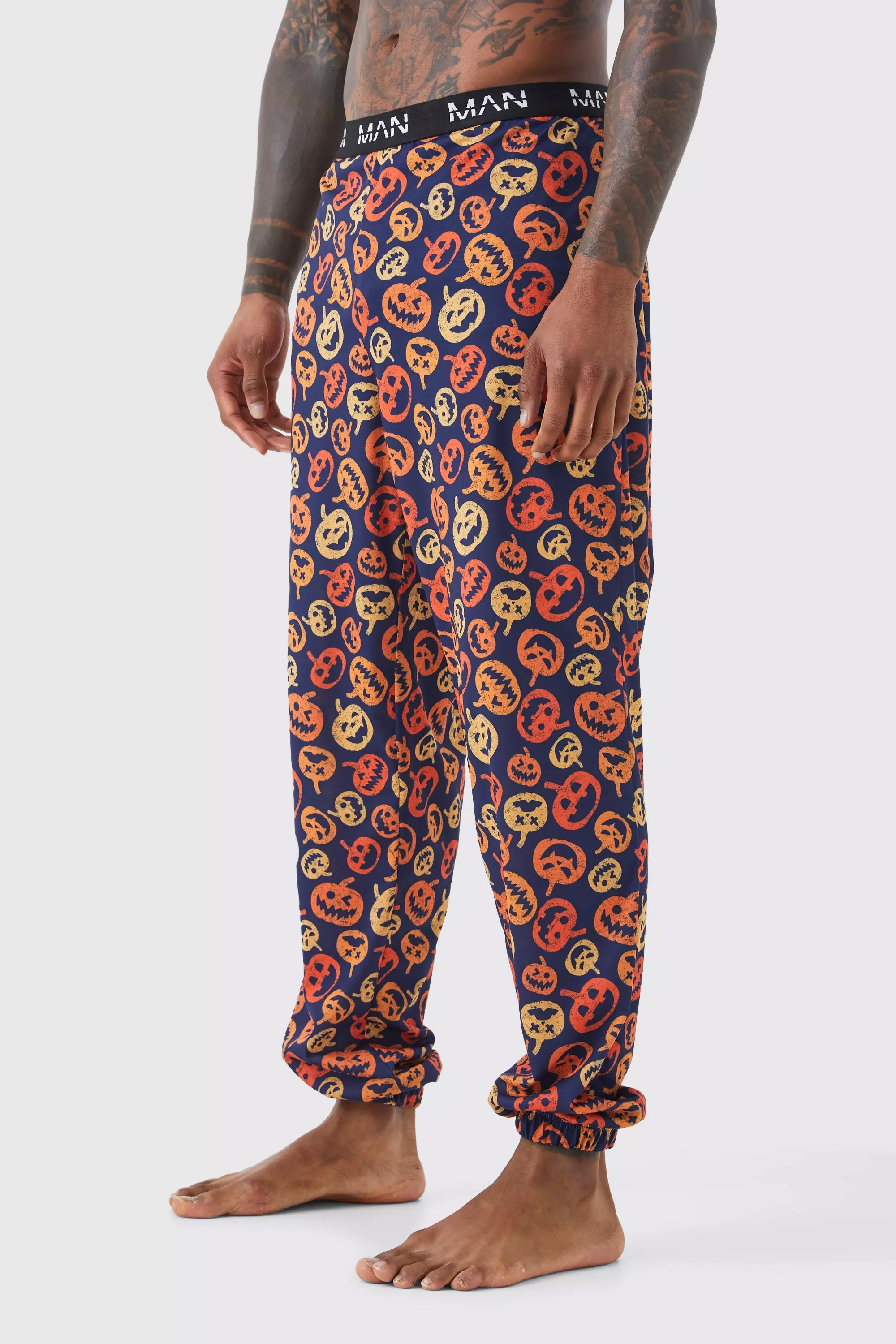 Men Halloween Pumpkin Print Sleep Pants