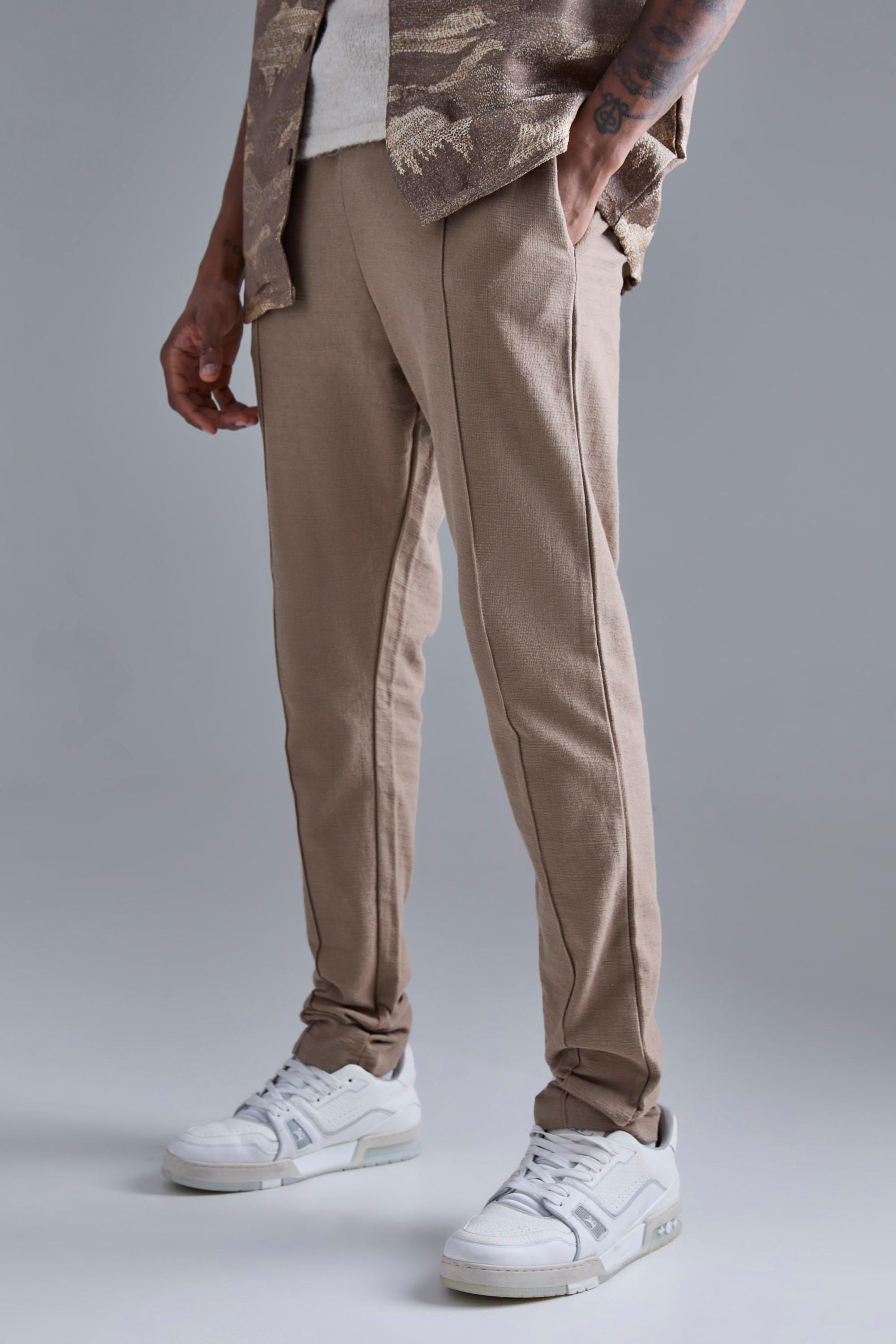 Mens Beige Tall Sim Tapered Slub Interlock Jogger, Beige