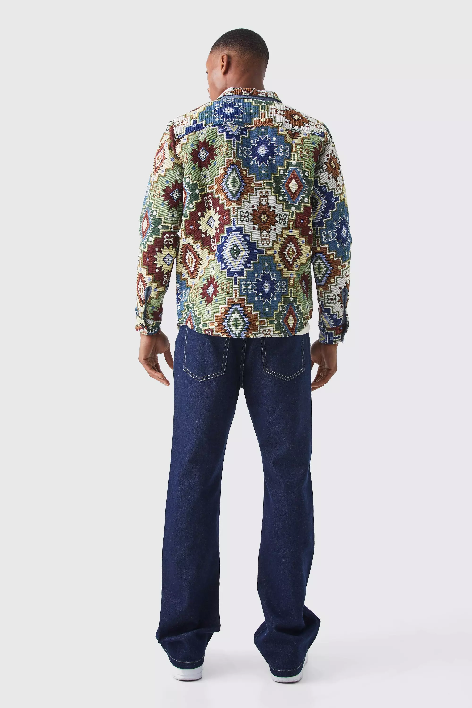 Long Sleeve Zip Through Patterned Tapestry Overshirt