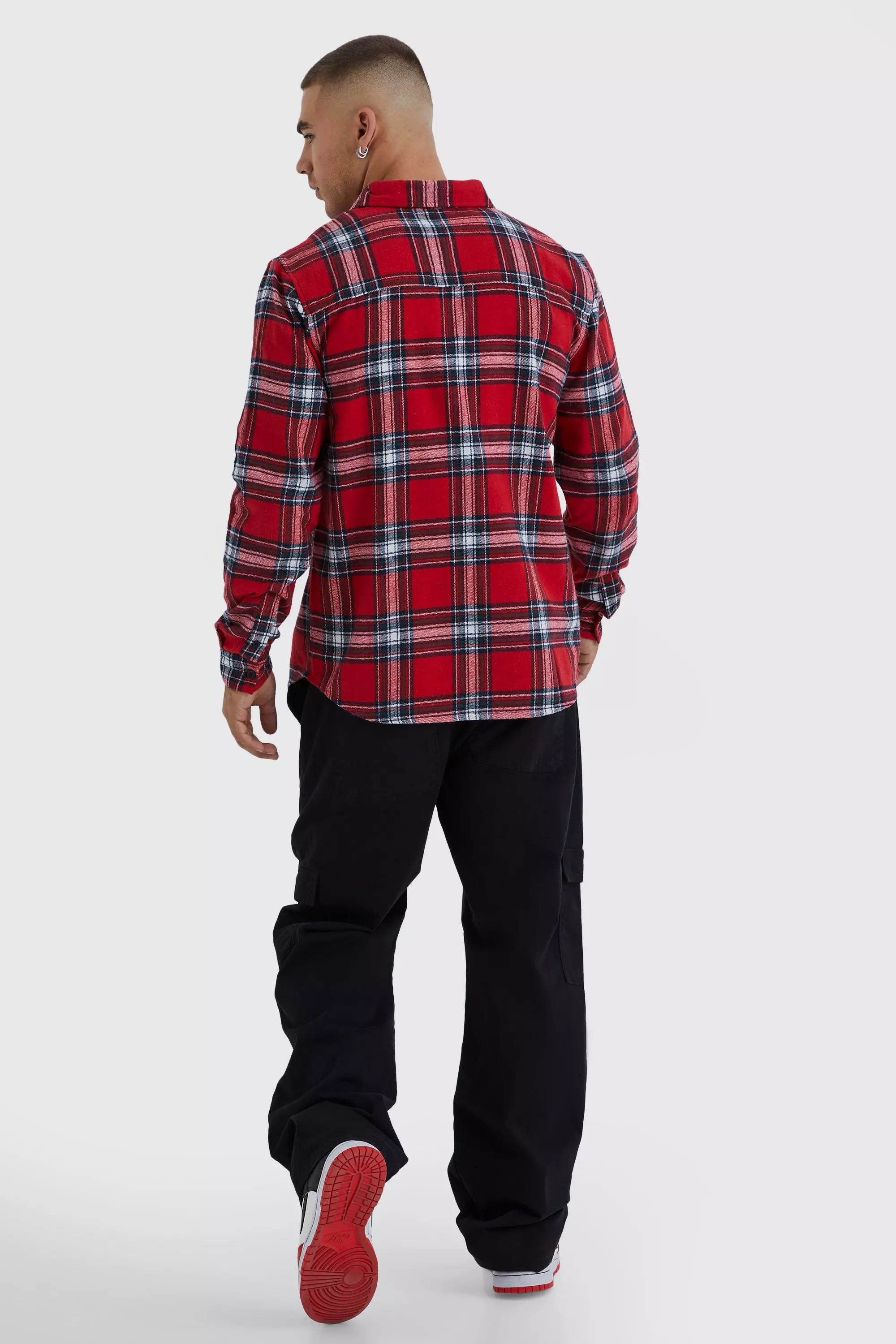 Long Sleeve Tartan Flannel Shirt | boohooMAN USA