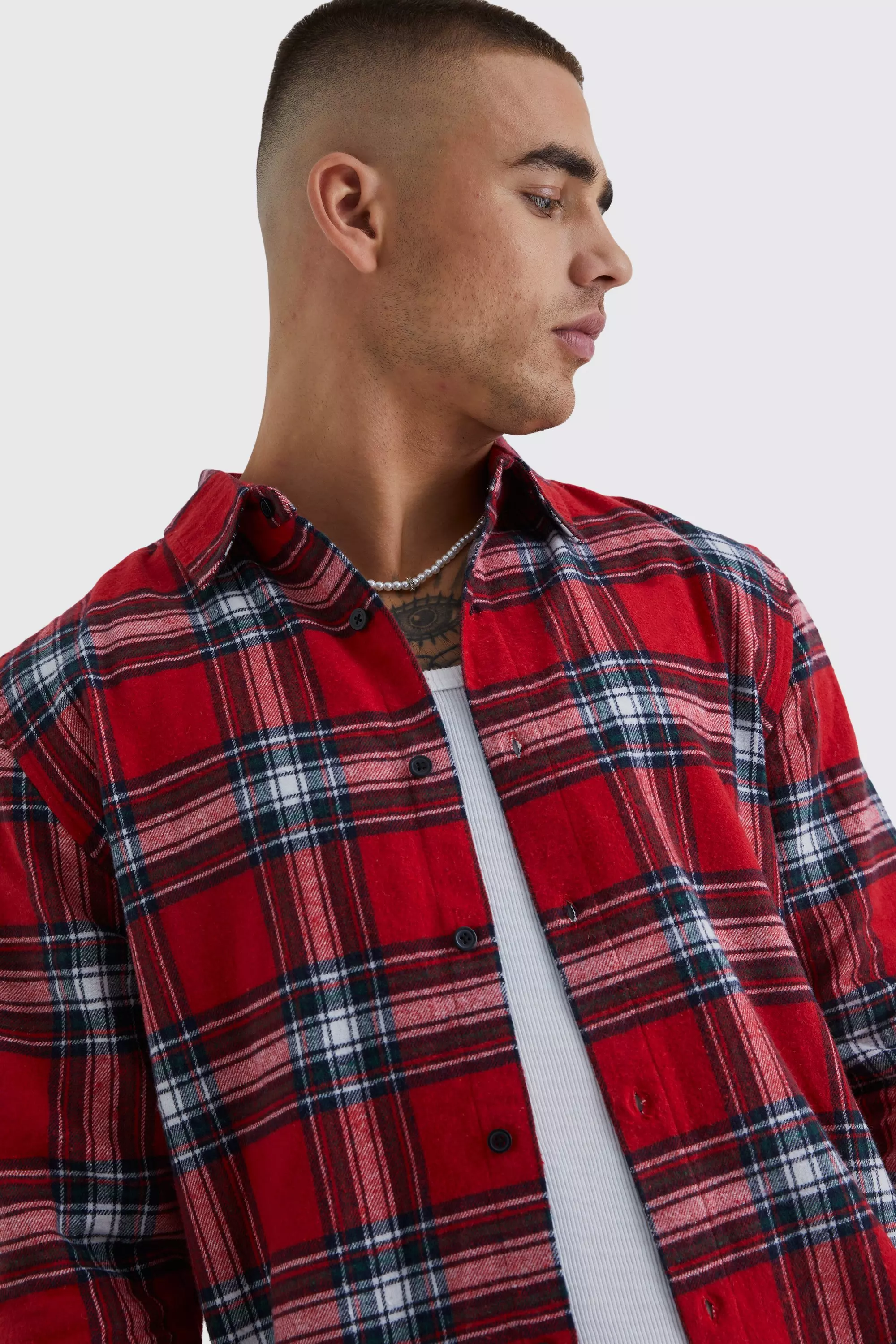 Long Sleeve Tartan Flannel Shirt | boohooMAN USA