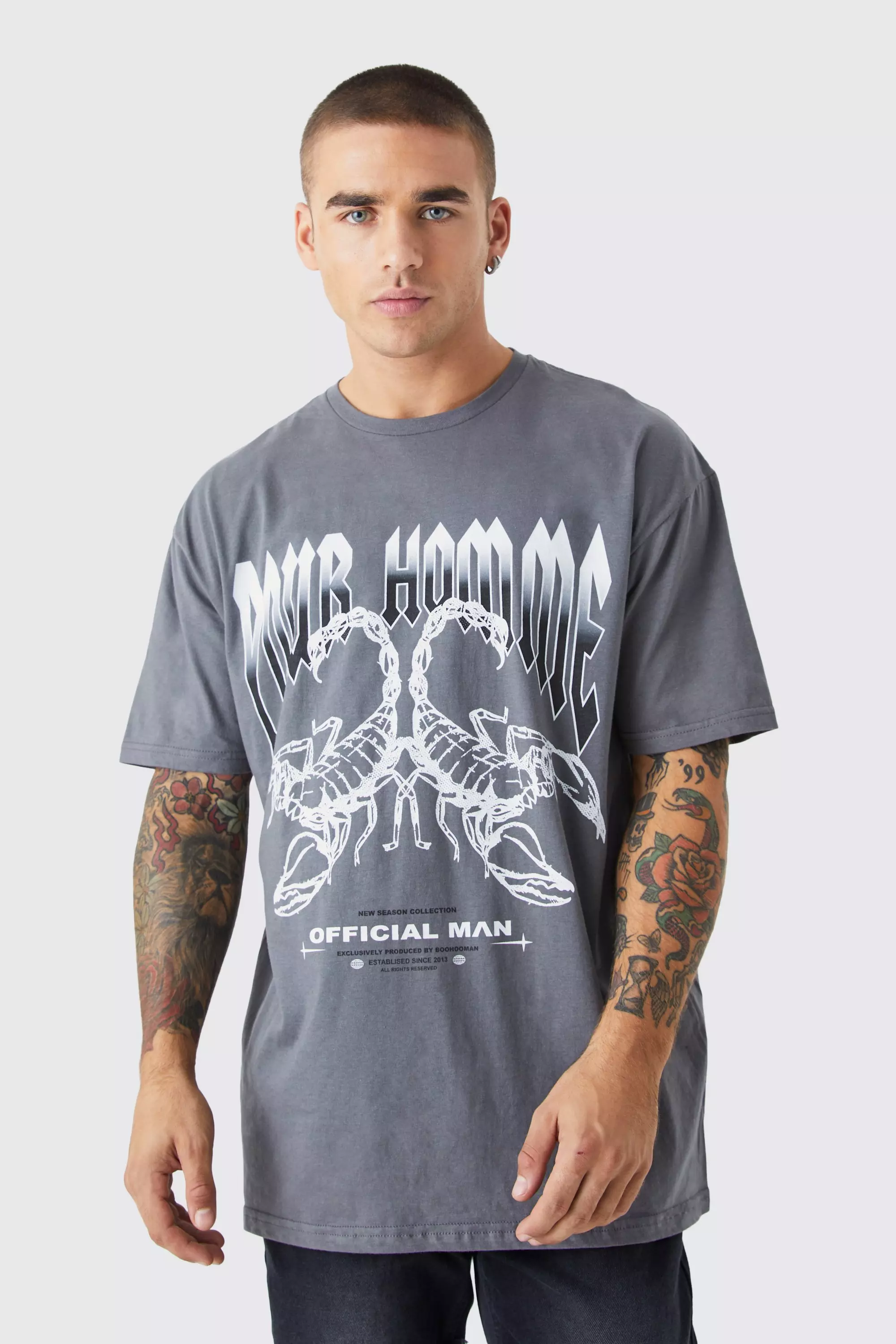 Oversized Wash Homme Wash Graphic T shirt boohooMAN USA