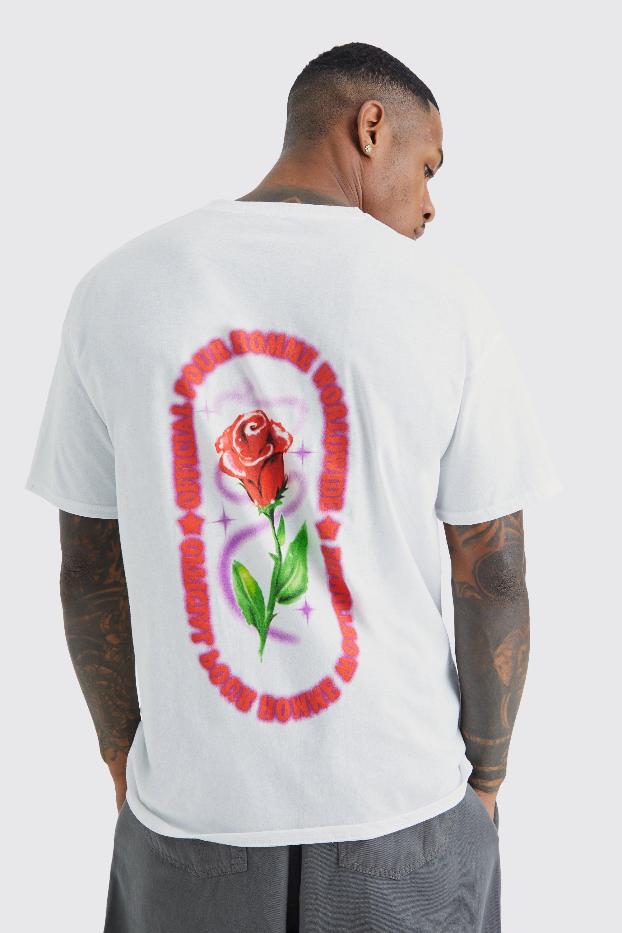 Mens White Oversized Pour Homme Graphic T-shirt, White
