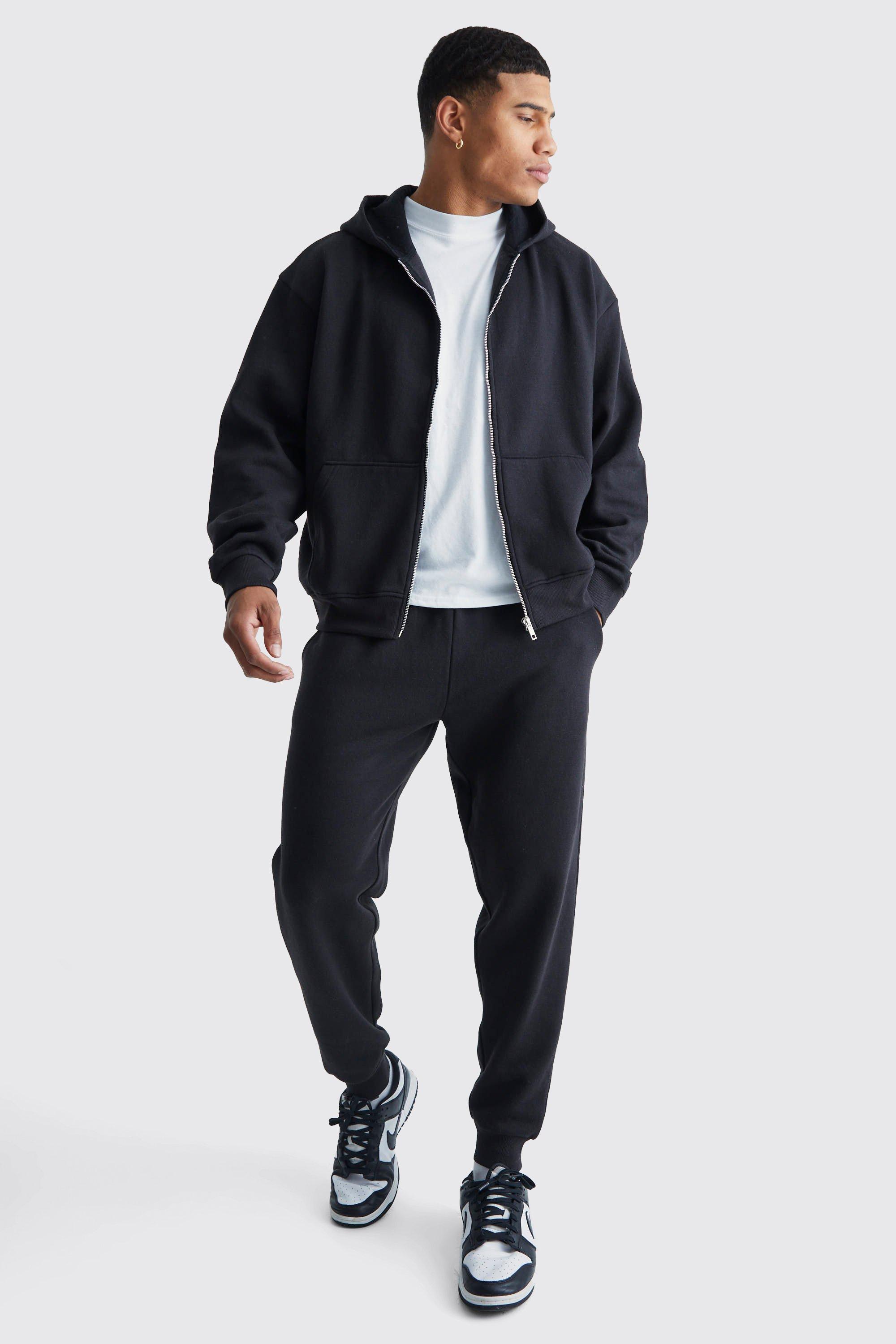 men's man oversized boxy hooded zip tracksuit - black - s, black