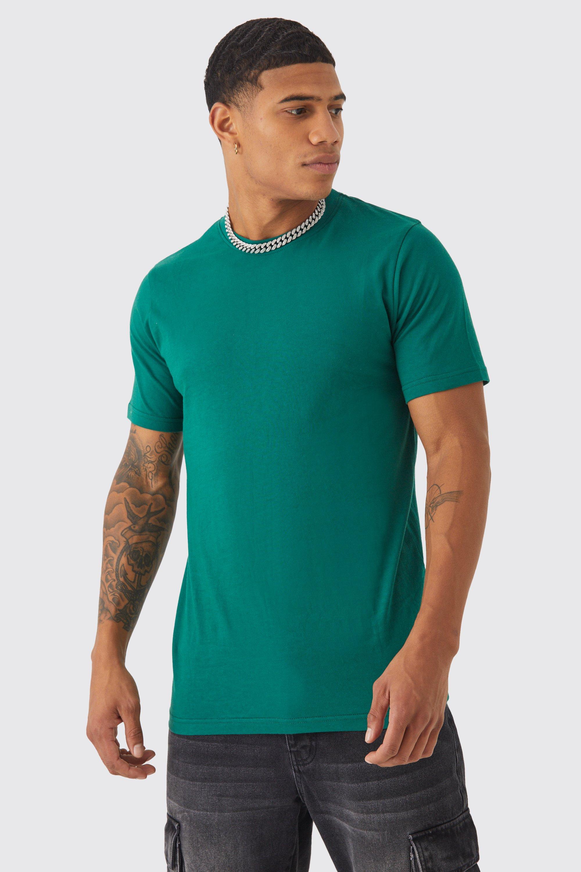Mens Green Slim Basic T-shirt, Green