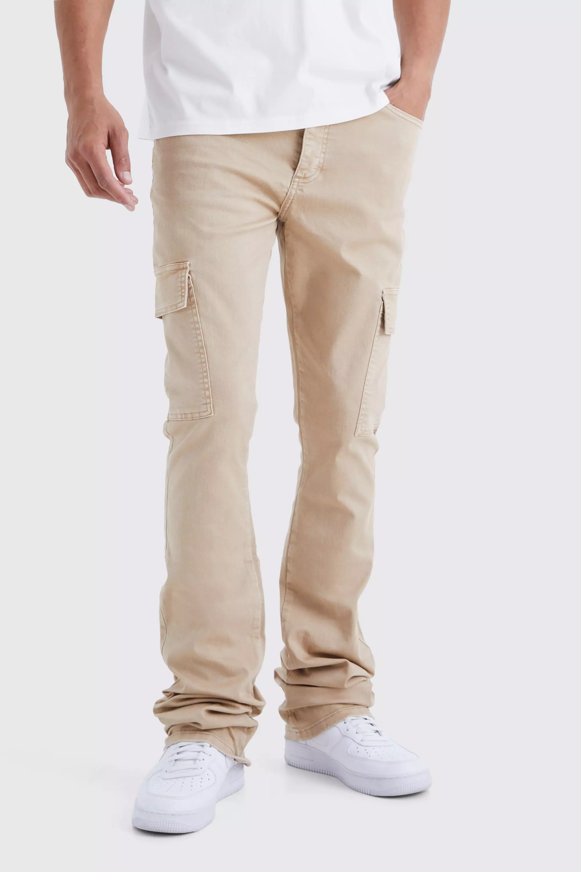 Tall Skinny Stacked Flare Overdye Cargo Pants