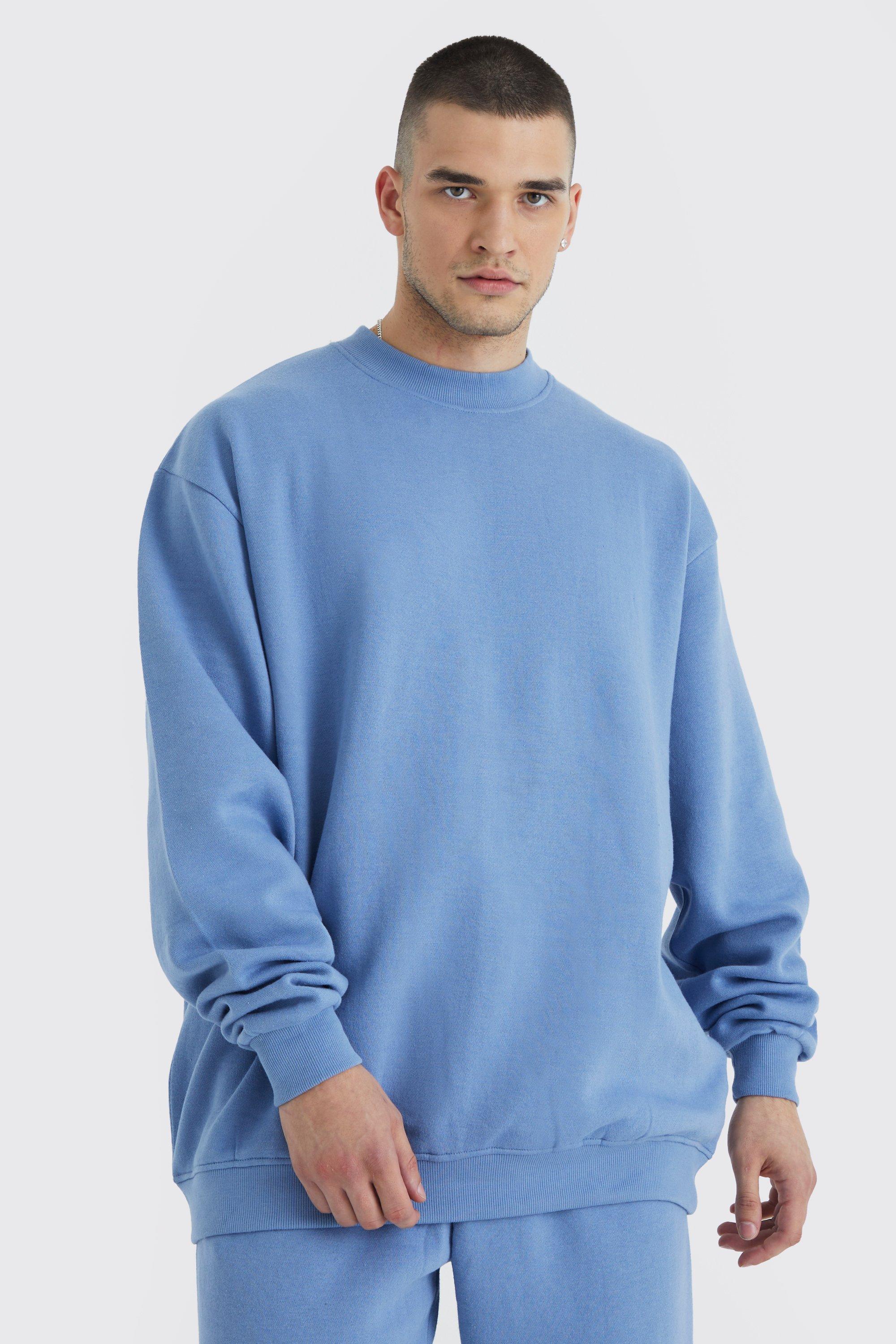 Mens Blue Tall Oversized Extended Neck Sweatshirt, Blue