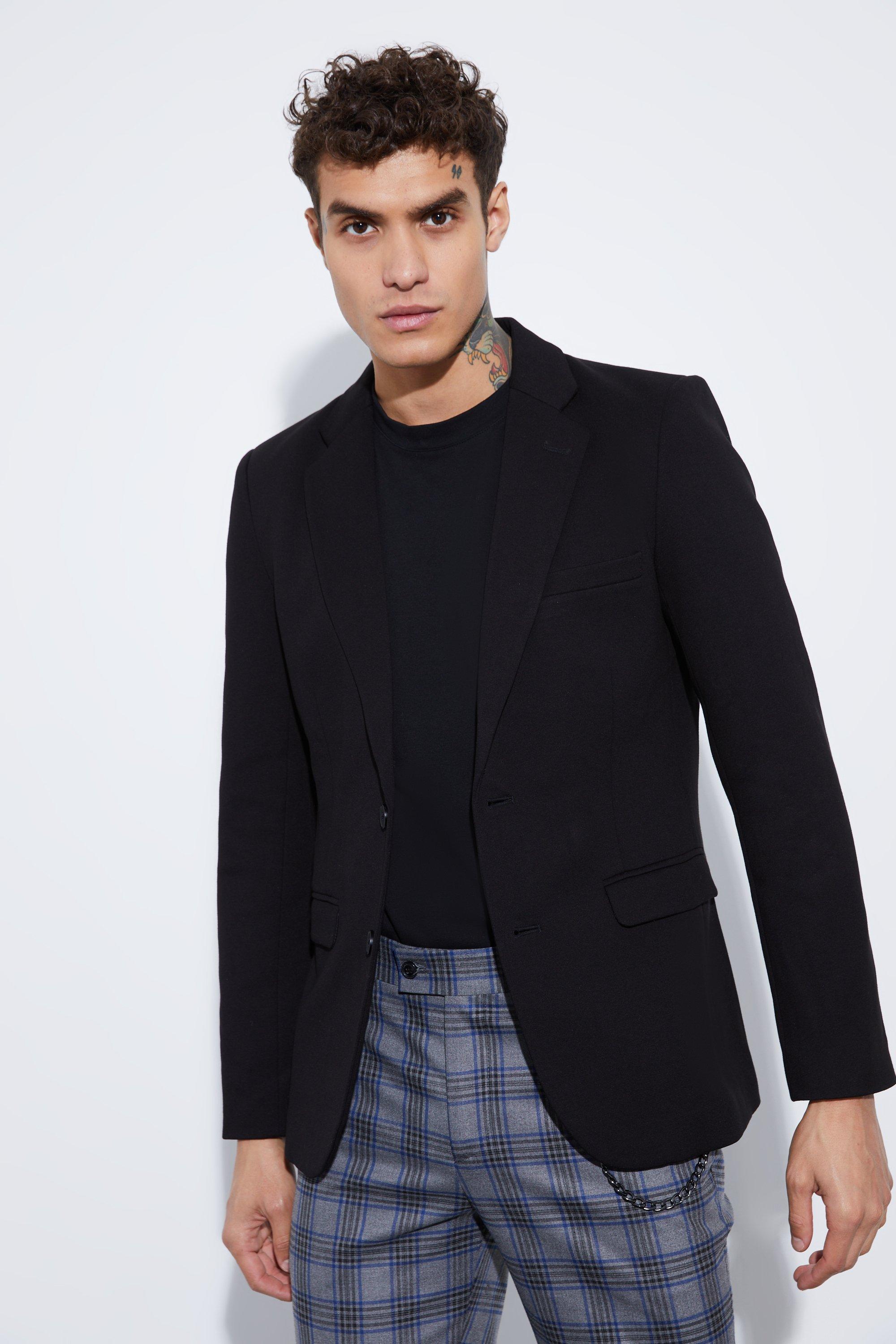 Image of Blazer a monopetto Skinny Fit in jersey, Nero