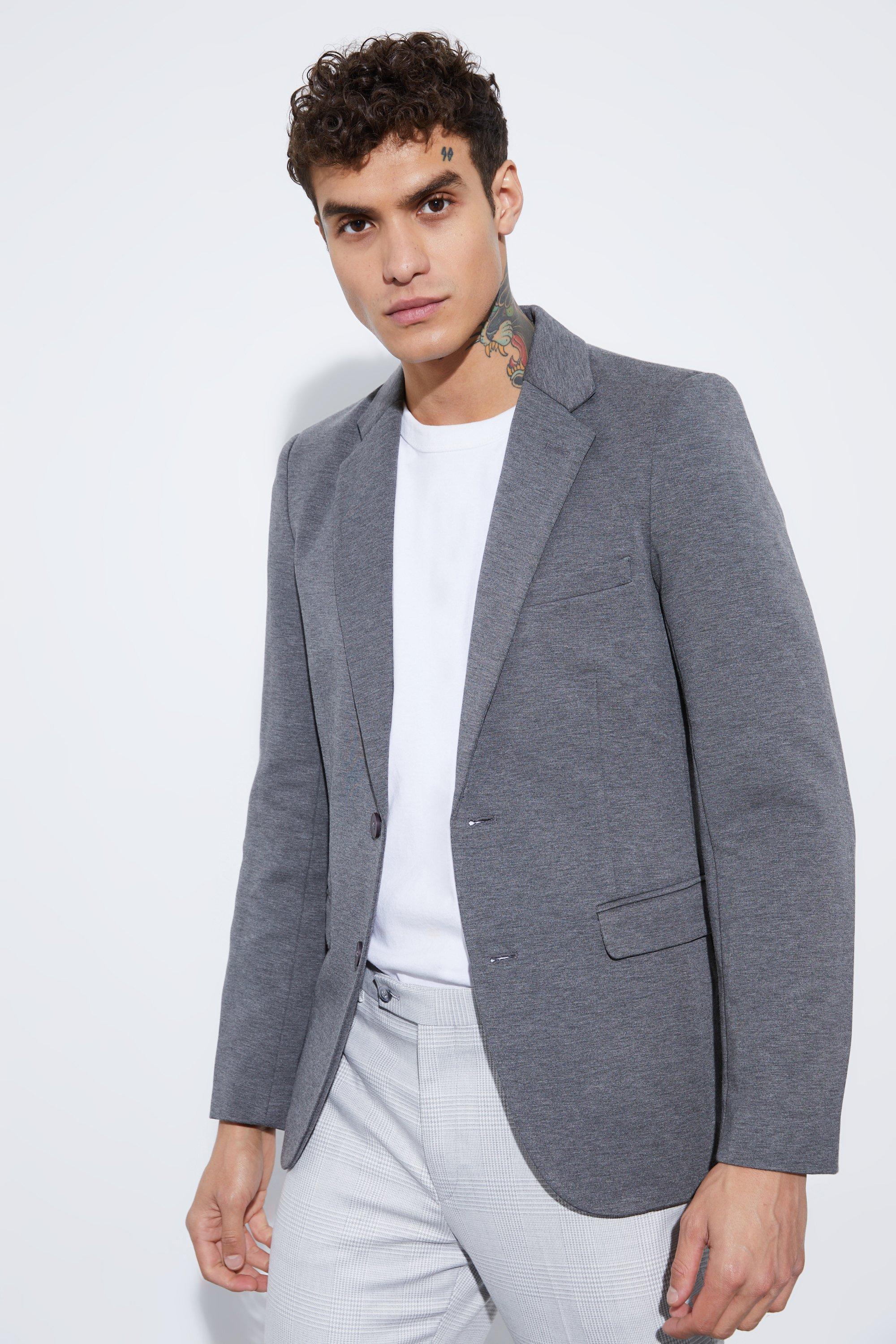 Image of Blazer a monopetto Skinny Fit in jersey, Grigio