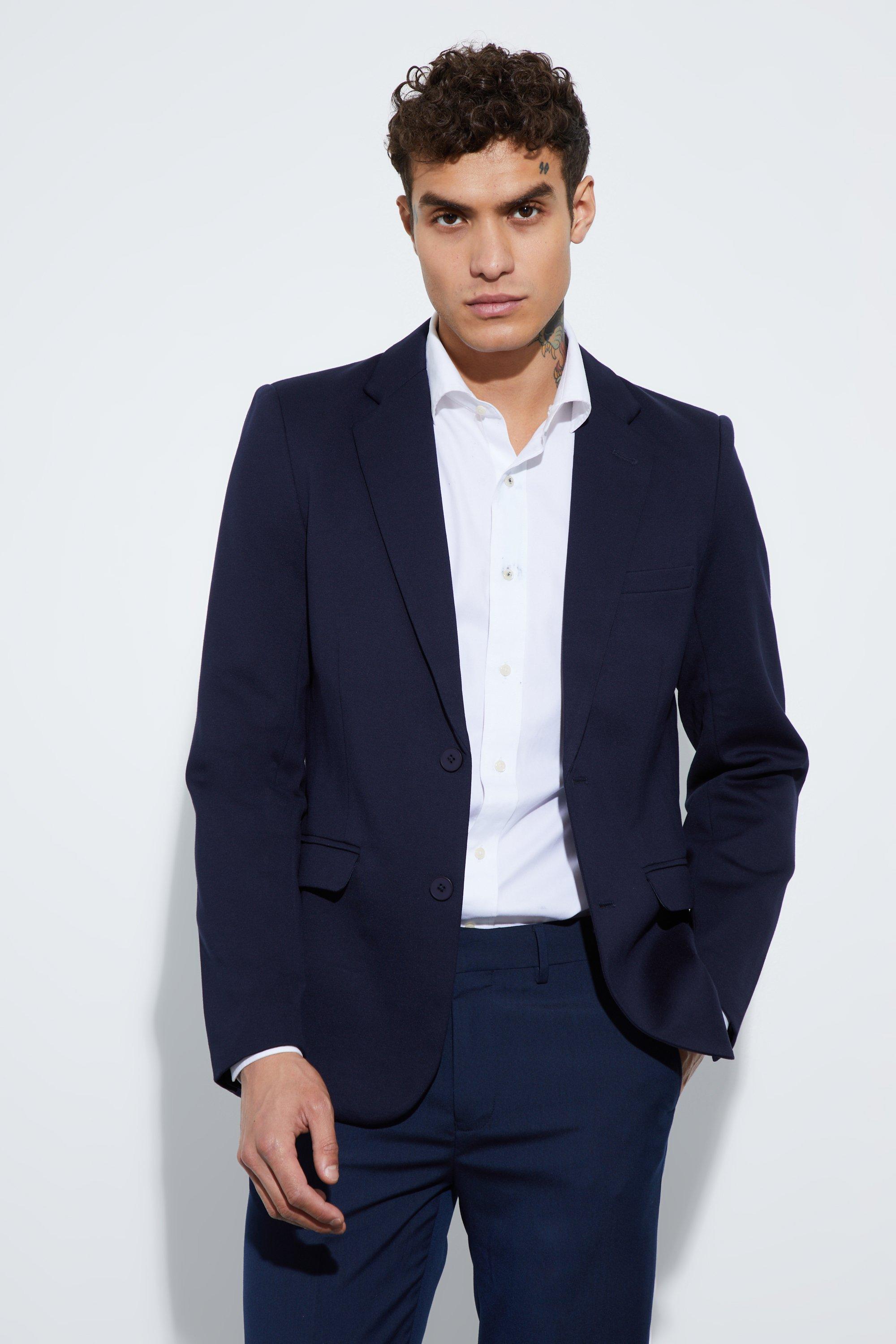 Image of Blazer a monopetto Skinny Fit in jersey, Navy