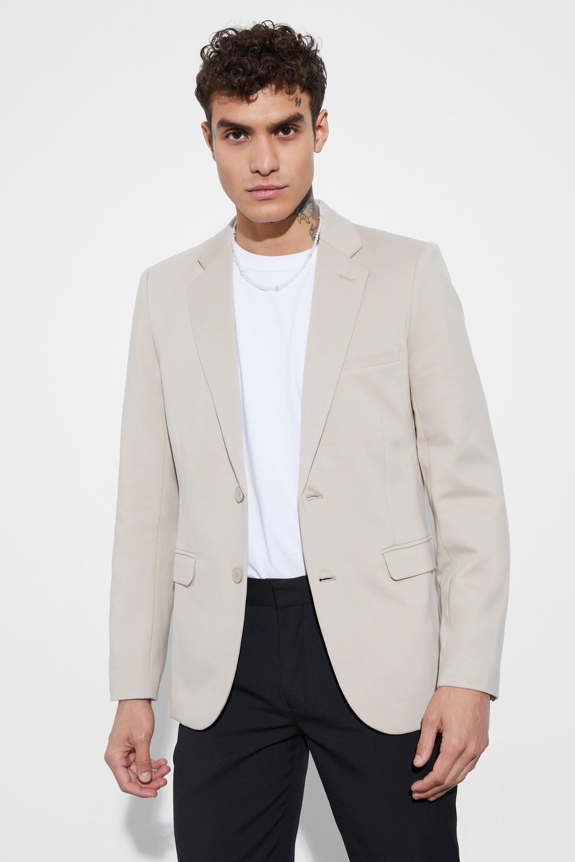 Image of Blazer a monopetto Skinny Fit in jersey, Beige