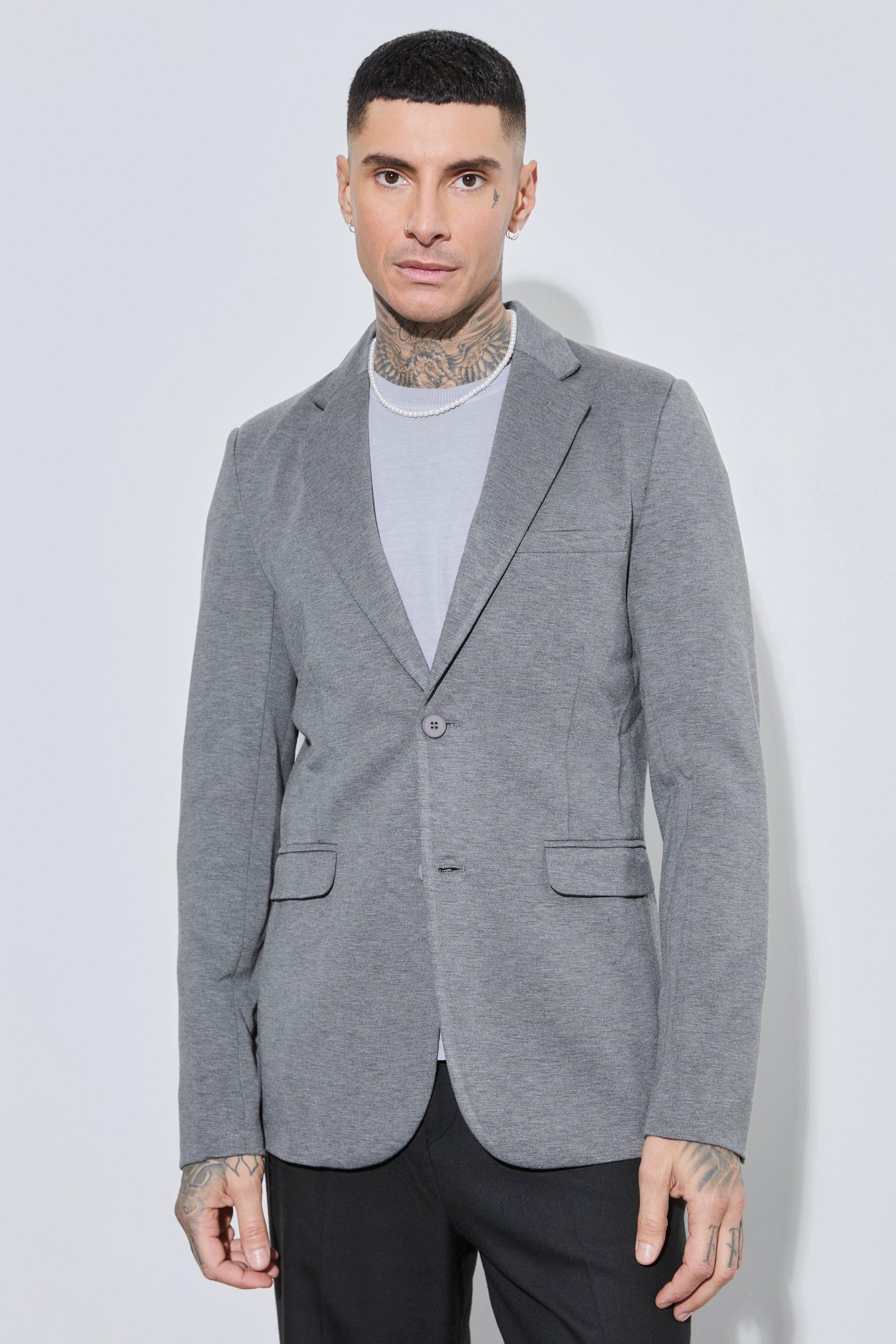 Image of Blazer Tall a monopetto Skinny Fit in jersey, Grigio