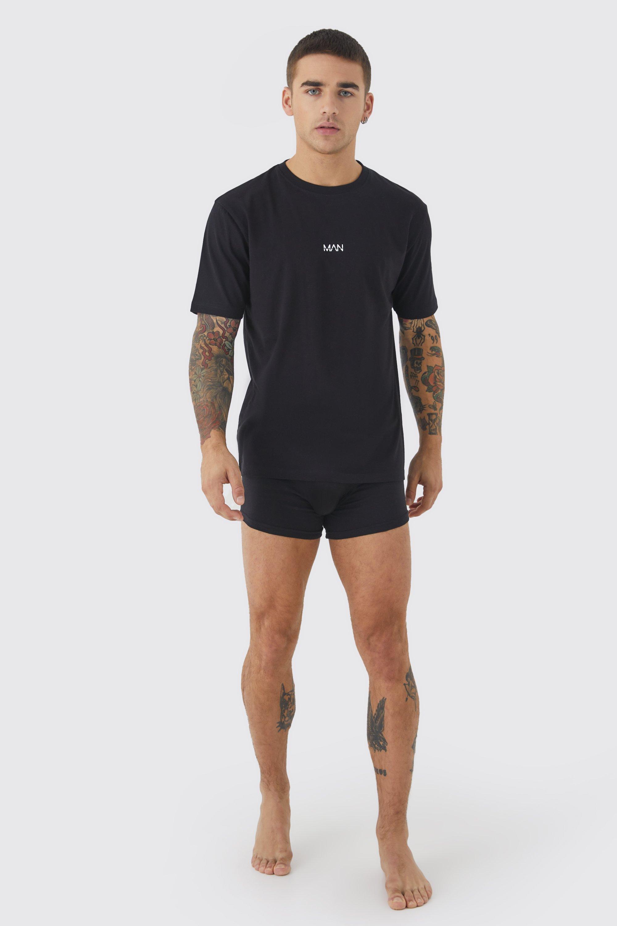 men's man t-shirt and boxer lounge set - black - s, black