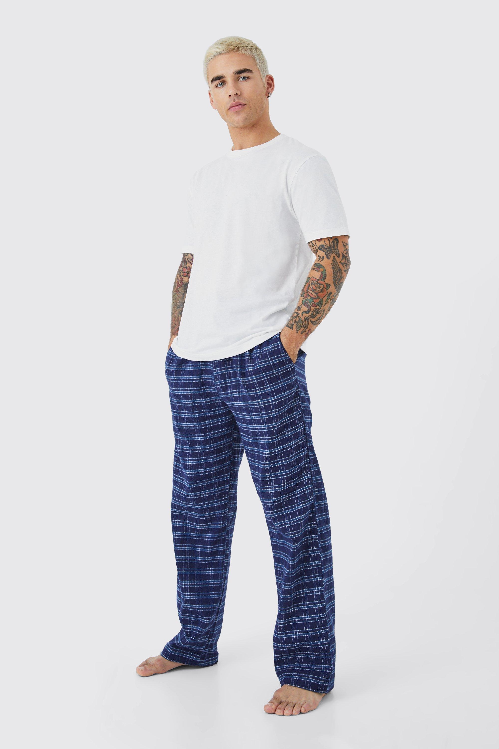 pyjama à carreaux avec t-shirt et pantalon homme - bleu - m, bleu