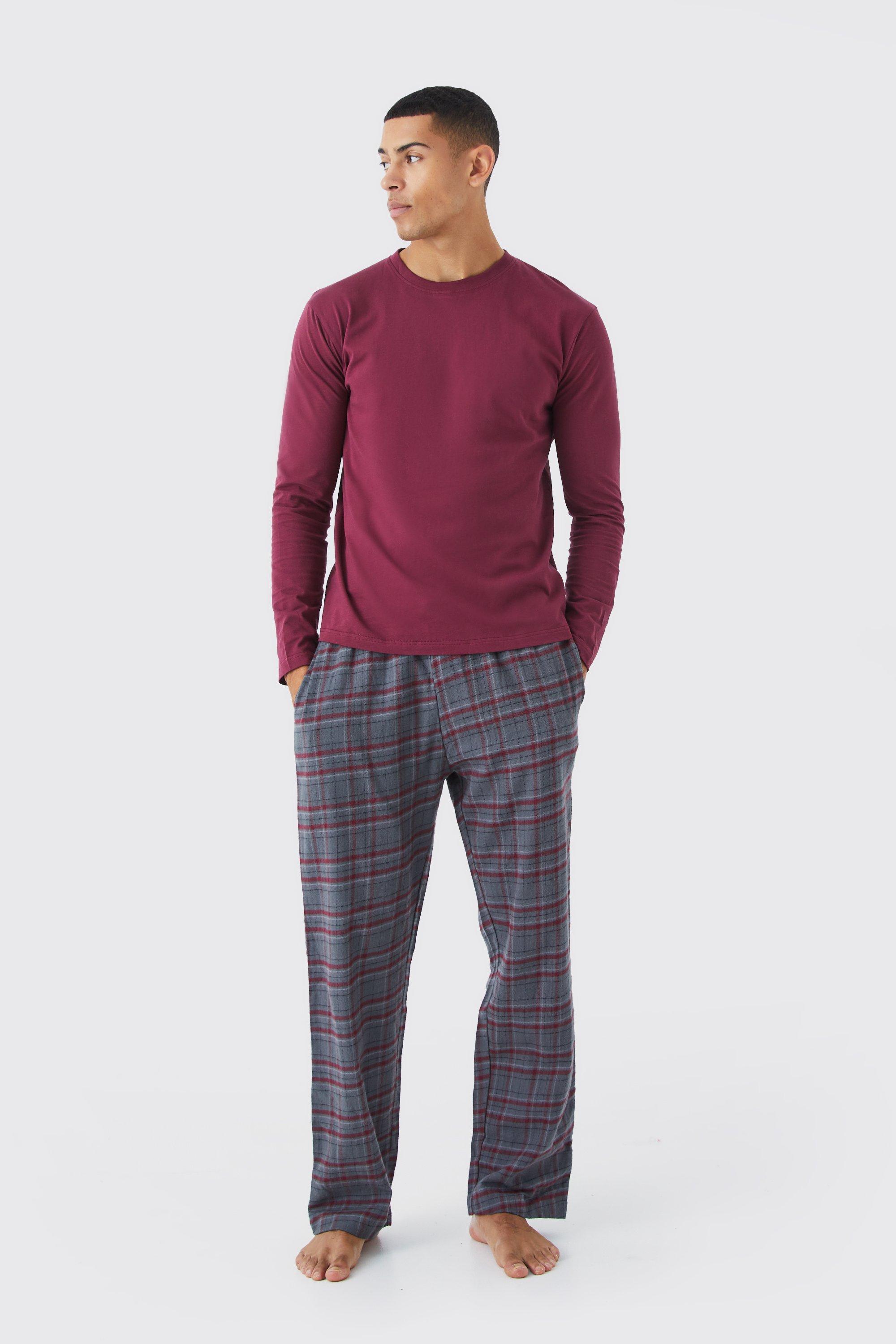 Mens Red Long Sleeve Check Pyjama Set, Red