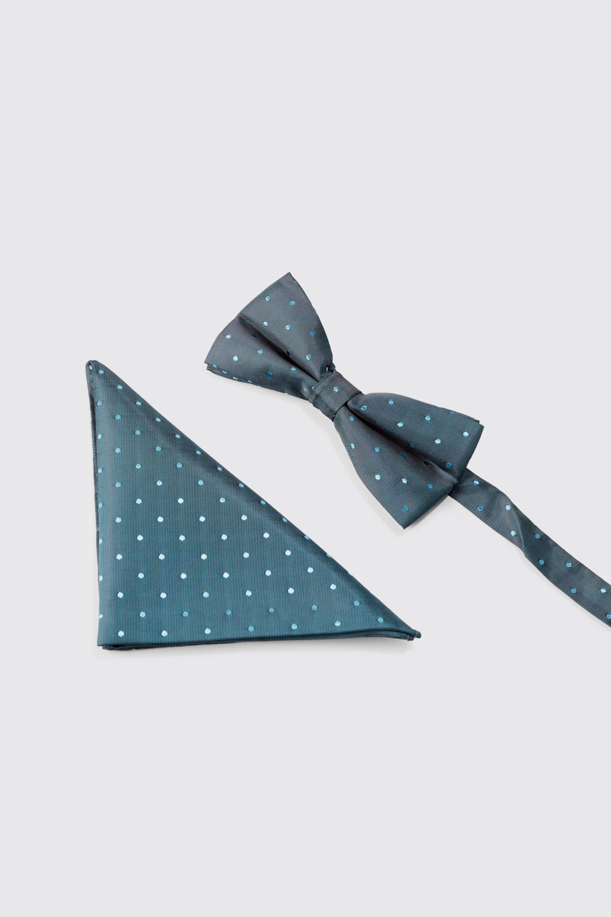 Mens Blue Polka Dot Bow Tie And Pocket Square Pack, Blue