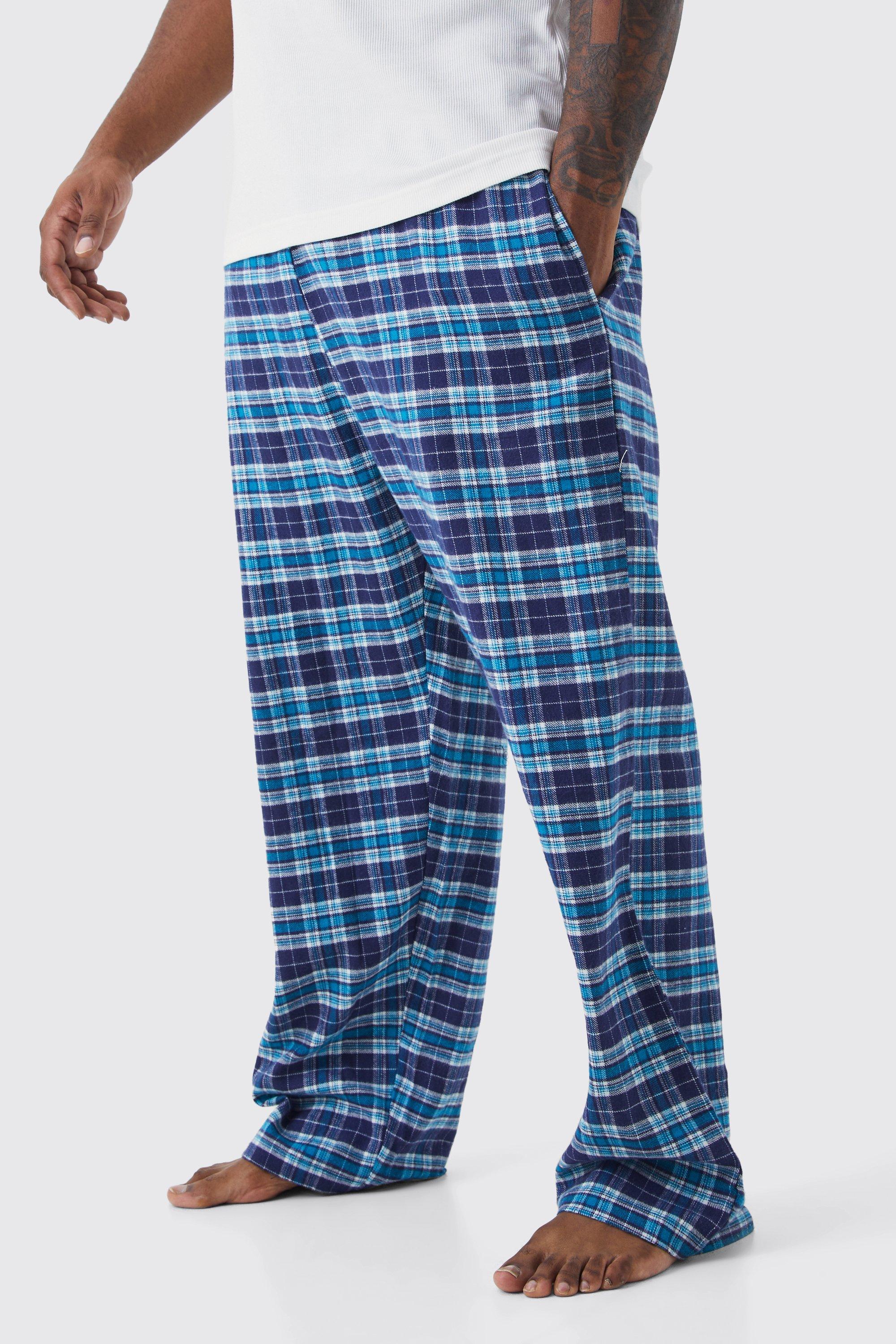 Mens Blue Plus Check Pyjama Bottoms, Blue