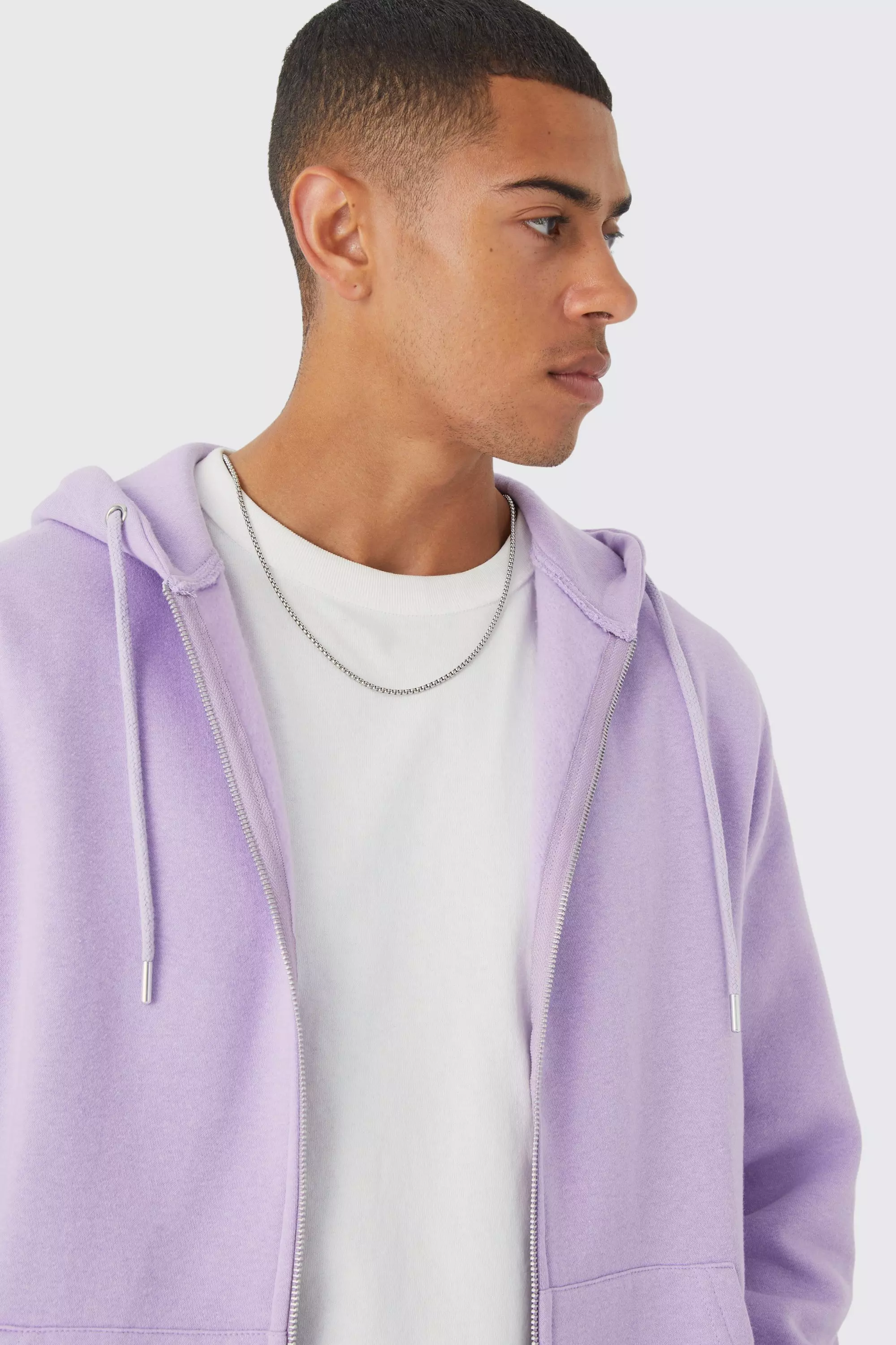 boohooMAN Core Zip Through Hoodie - Purple - Size M