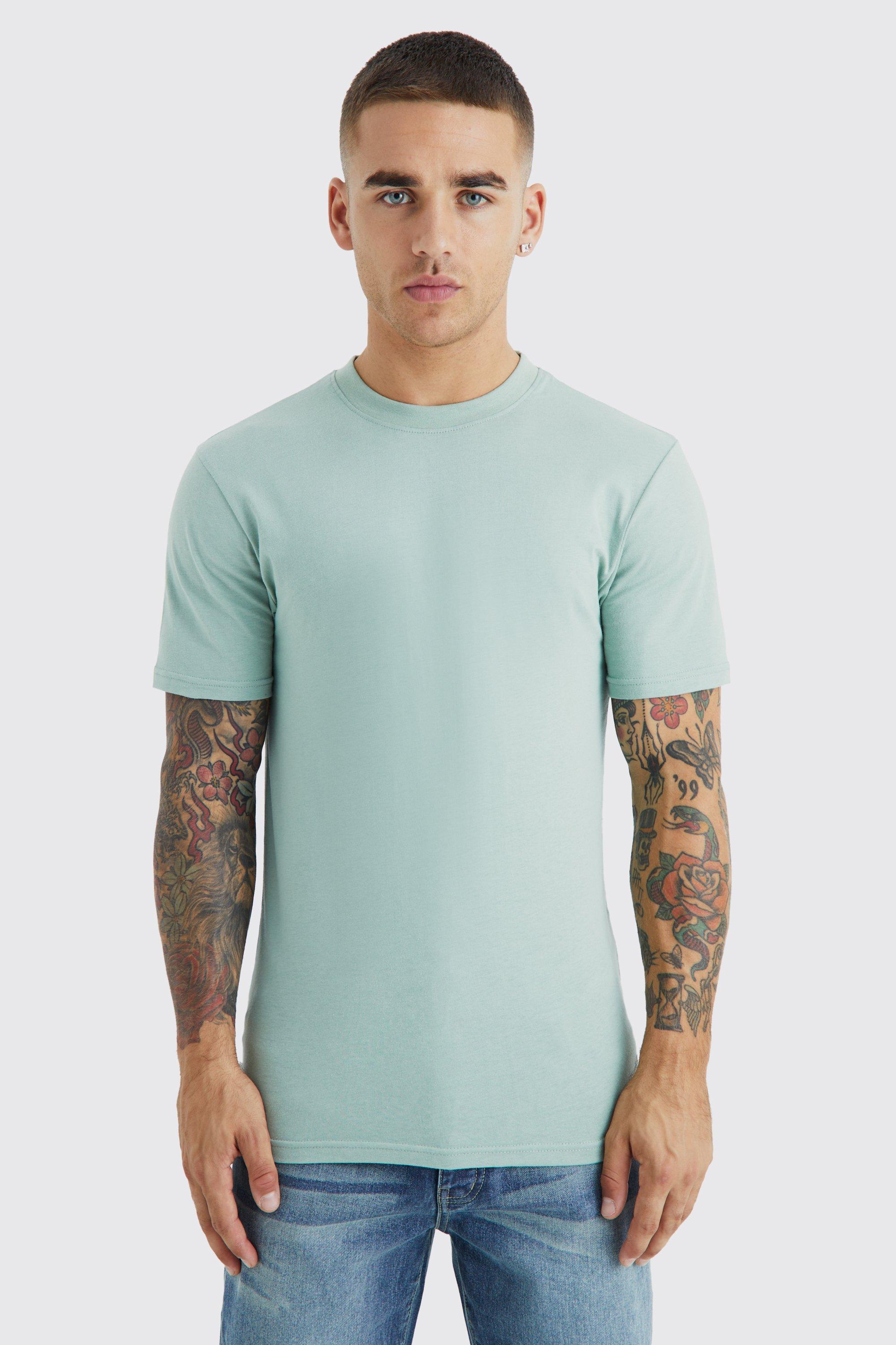 Mens Green Muscle Fit Basic T-shirt, Green