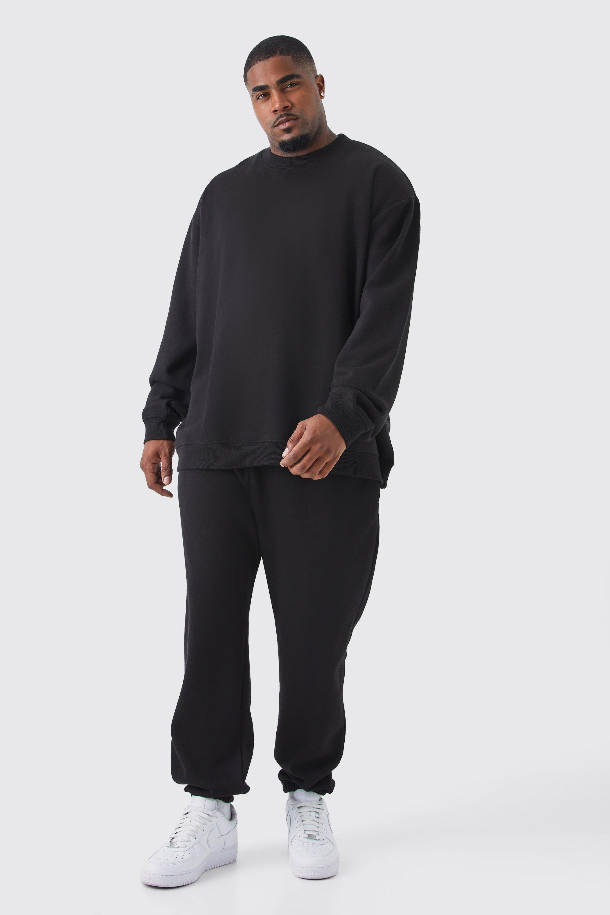 Mens Black Plus Oversized Sweatshirt Tracksuit, Black