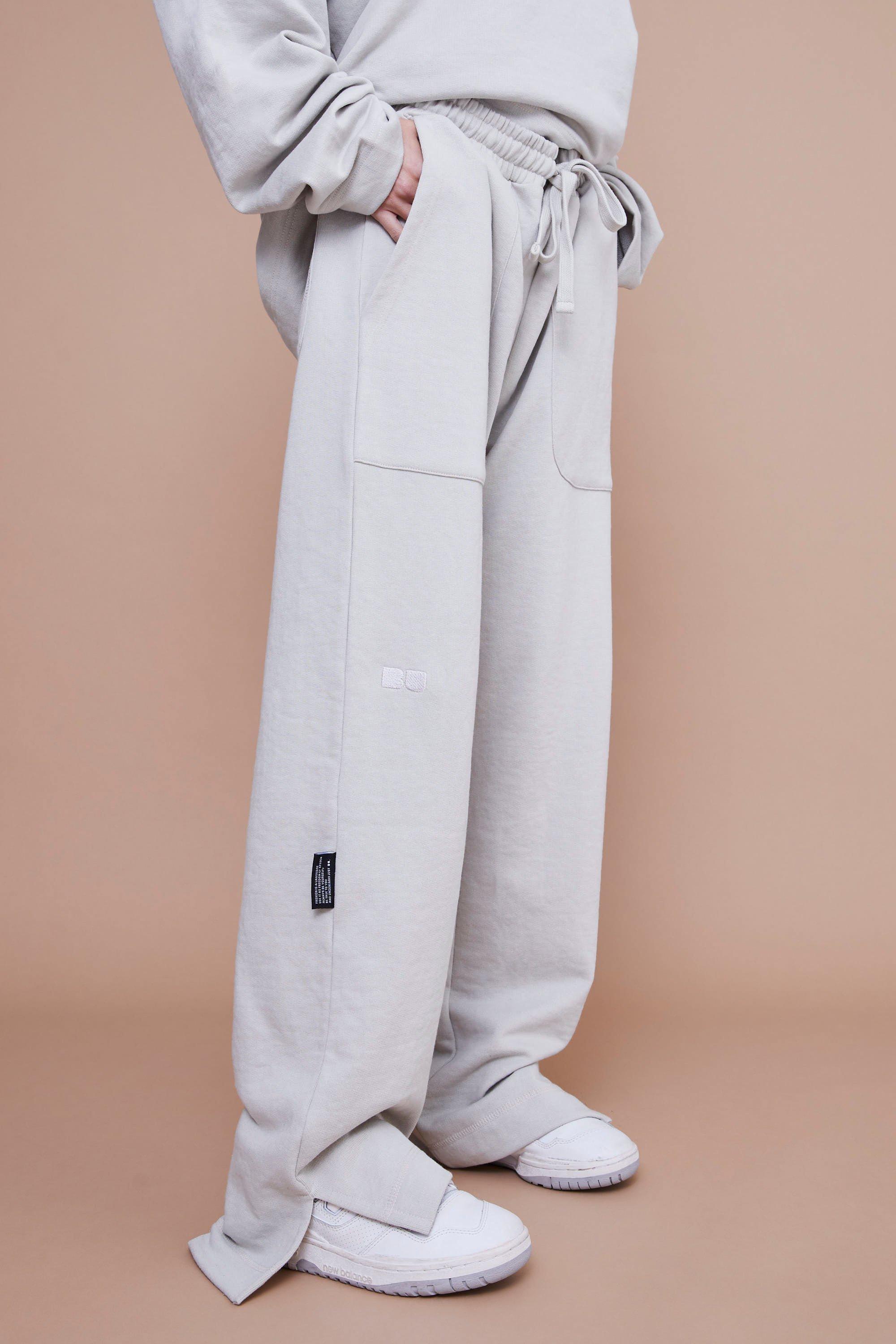 Mens Beige Relaxed Fit Split Hem Heavyweight Jogger, Beige