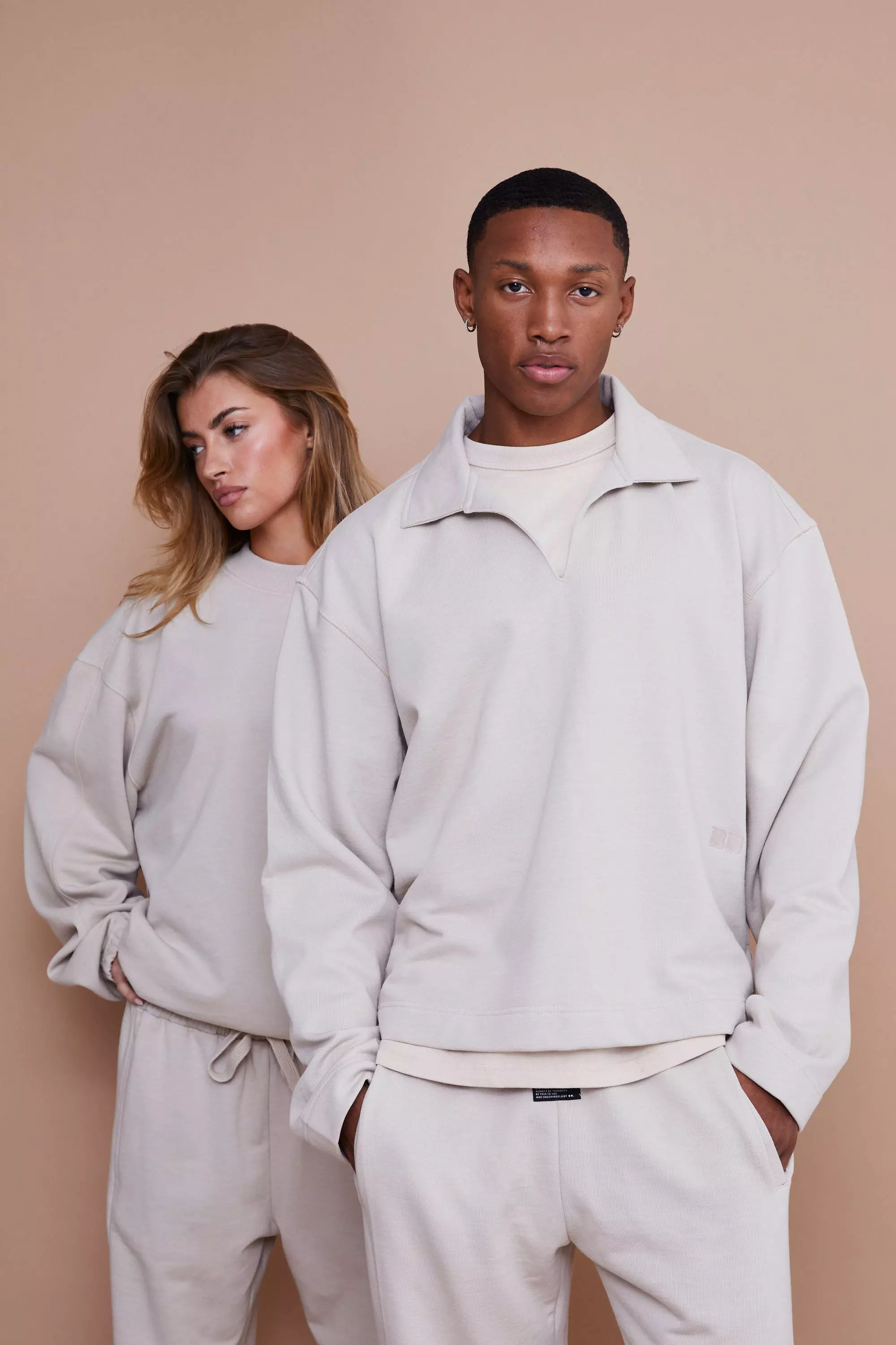 Oversized Boxy Open Collar Heavyweight Sweat | boohooMAN USA