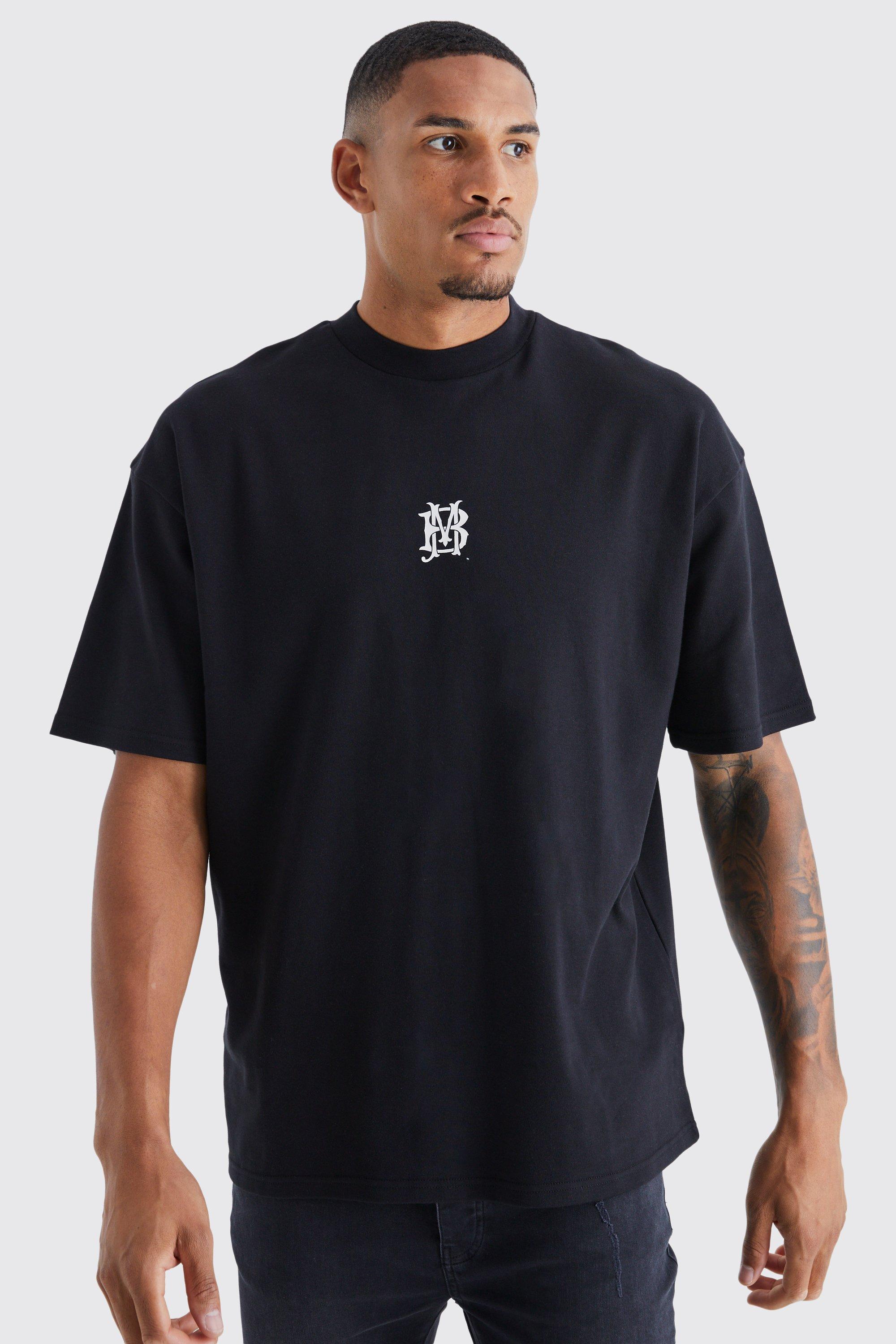 Mens Black Tall Oversized Elite Graphic Interlock T-shirt, Black