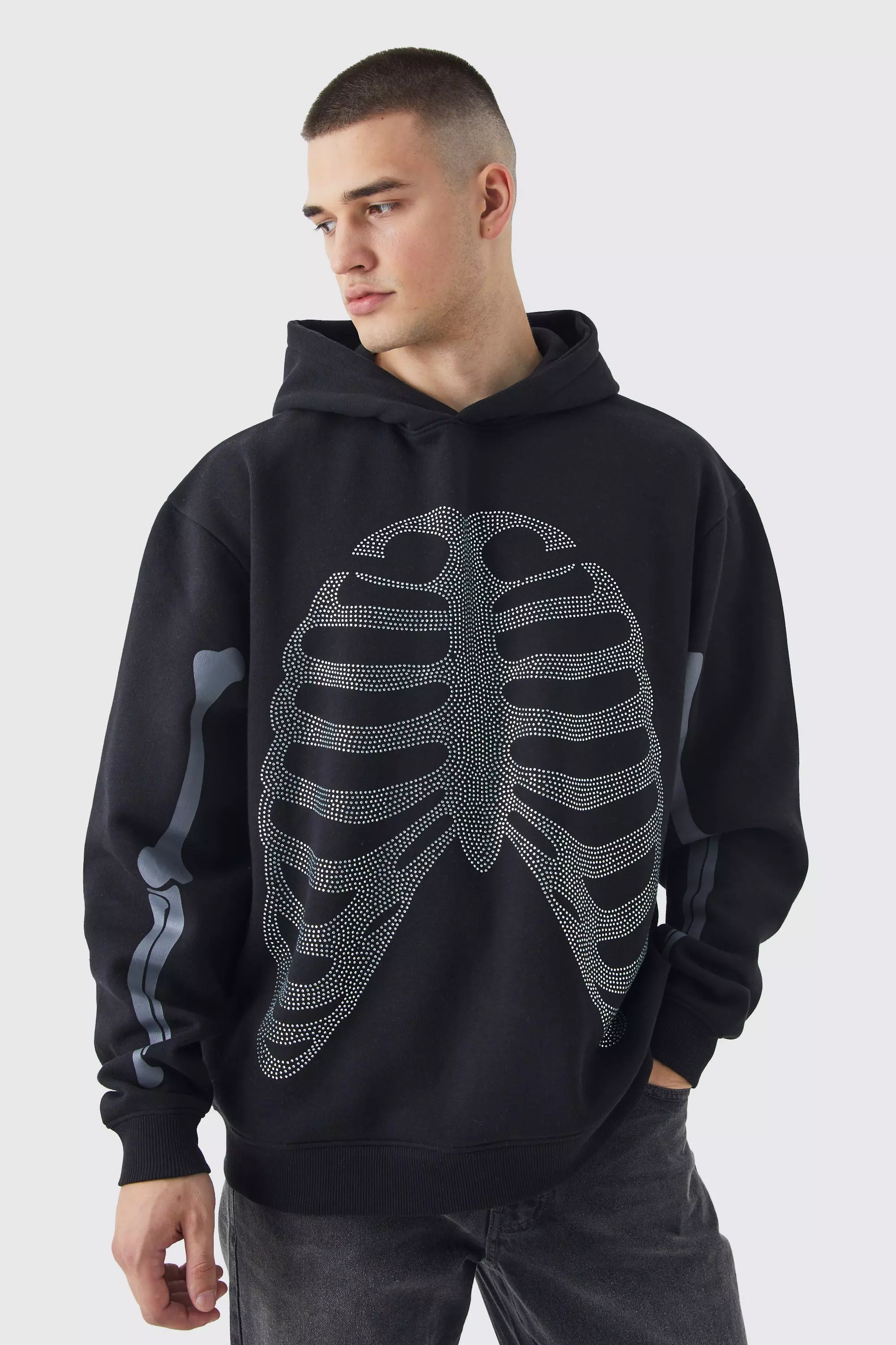 Tall Oversized Rhinestone Skeleton Hoodie