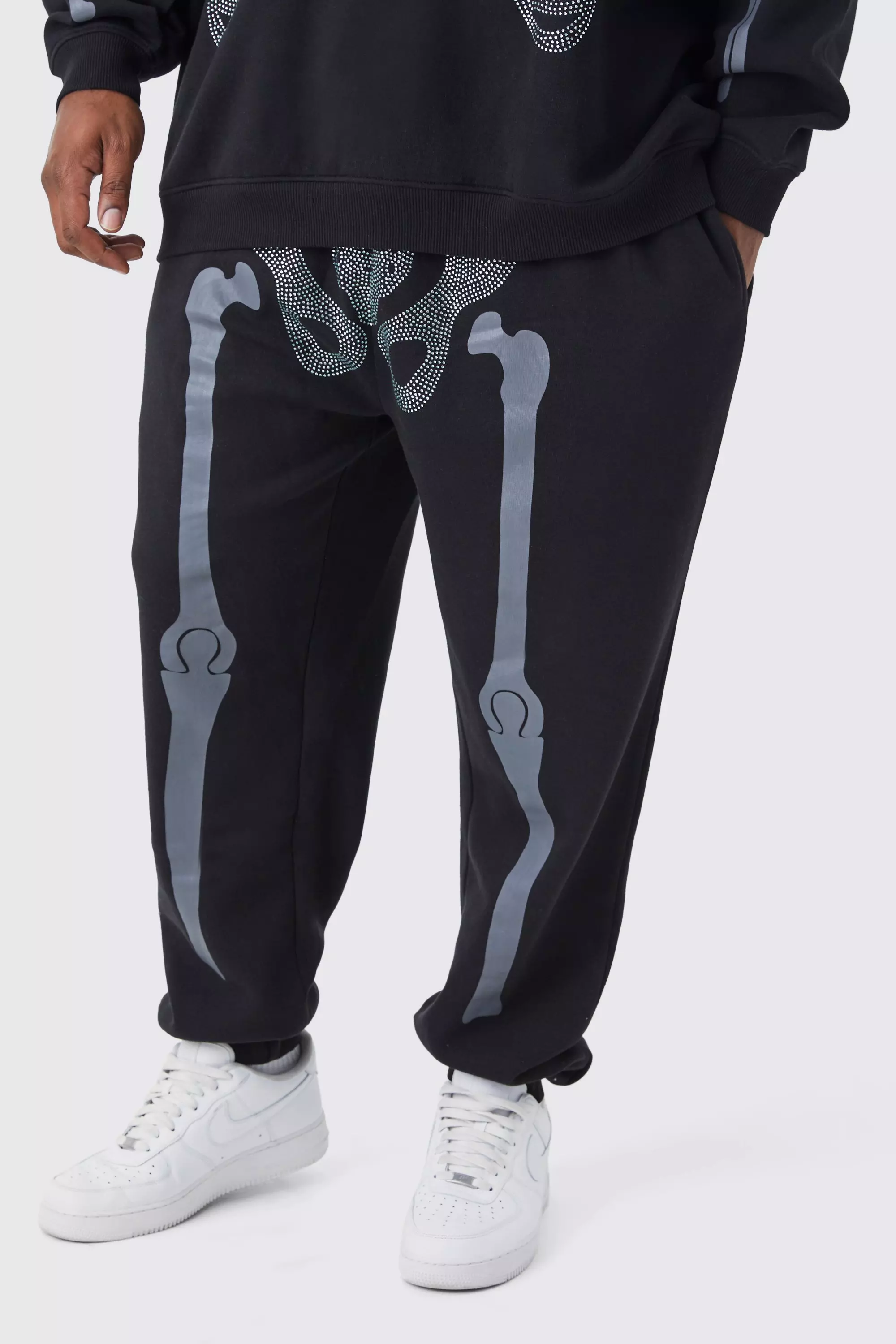 Plus Regular Fit Rhinestone Skeleton Sweatpants boohooMAN USA