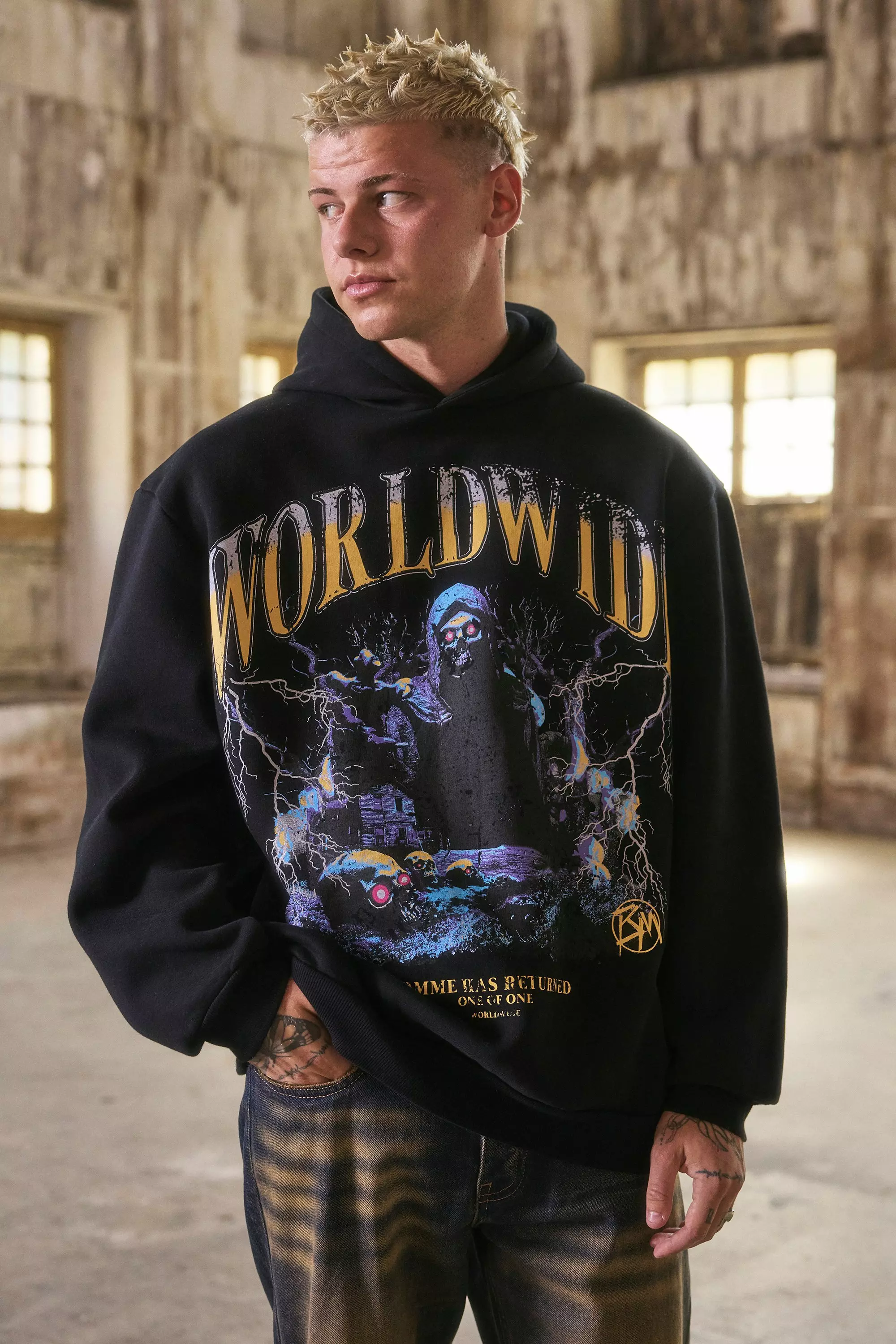 Black oversized store graphic hoodie