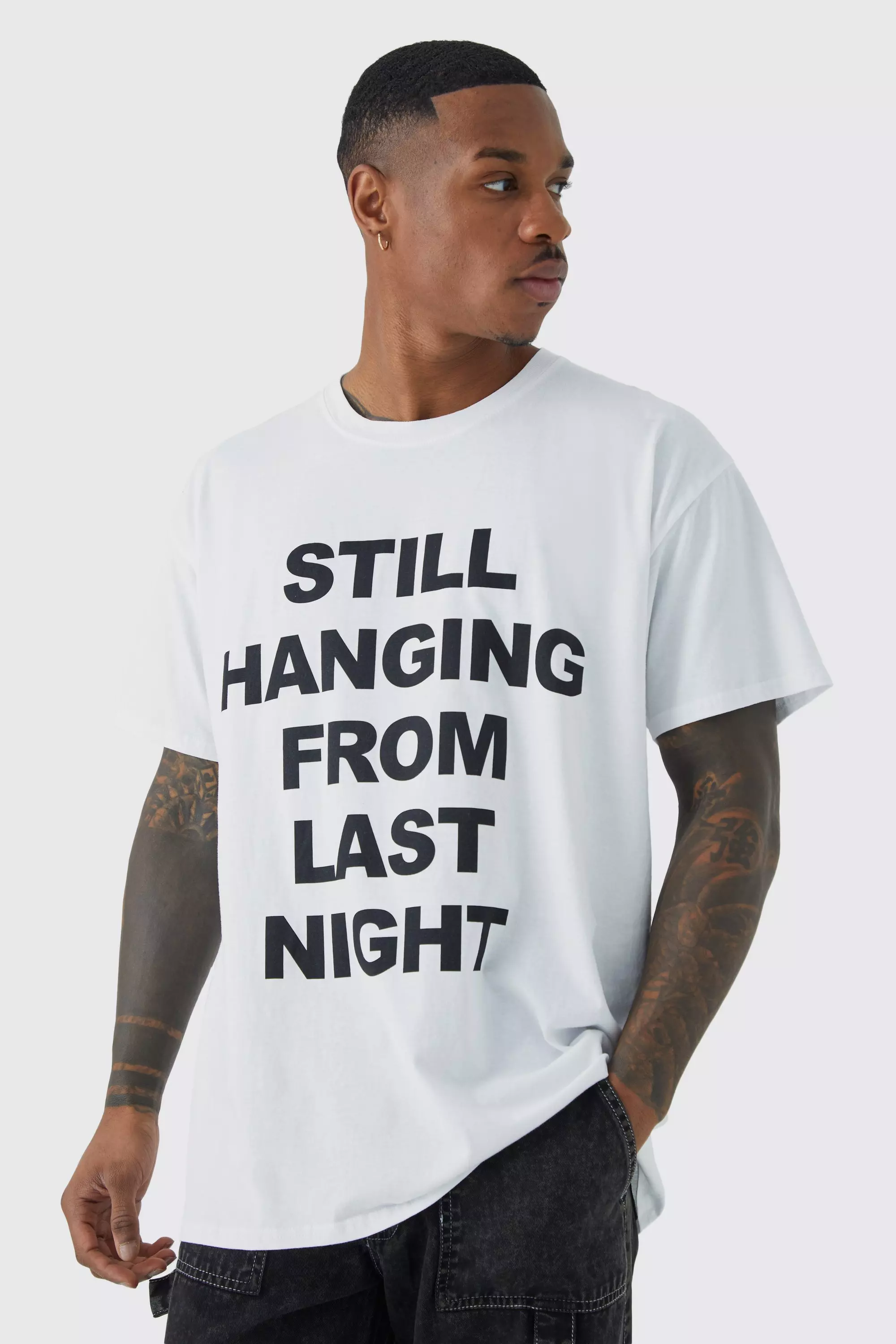 white oversized slogan t shirt