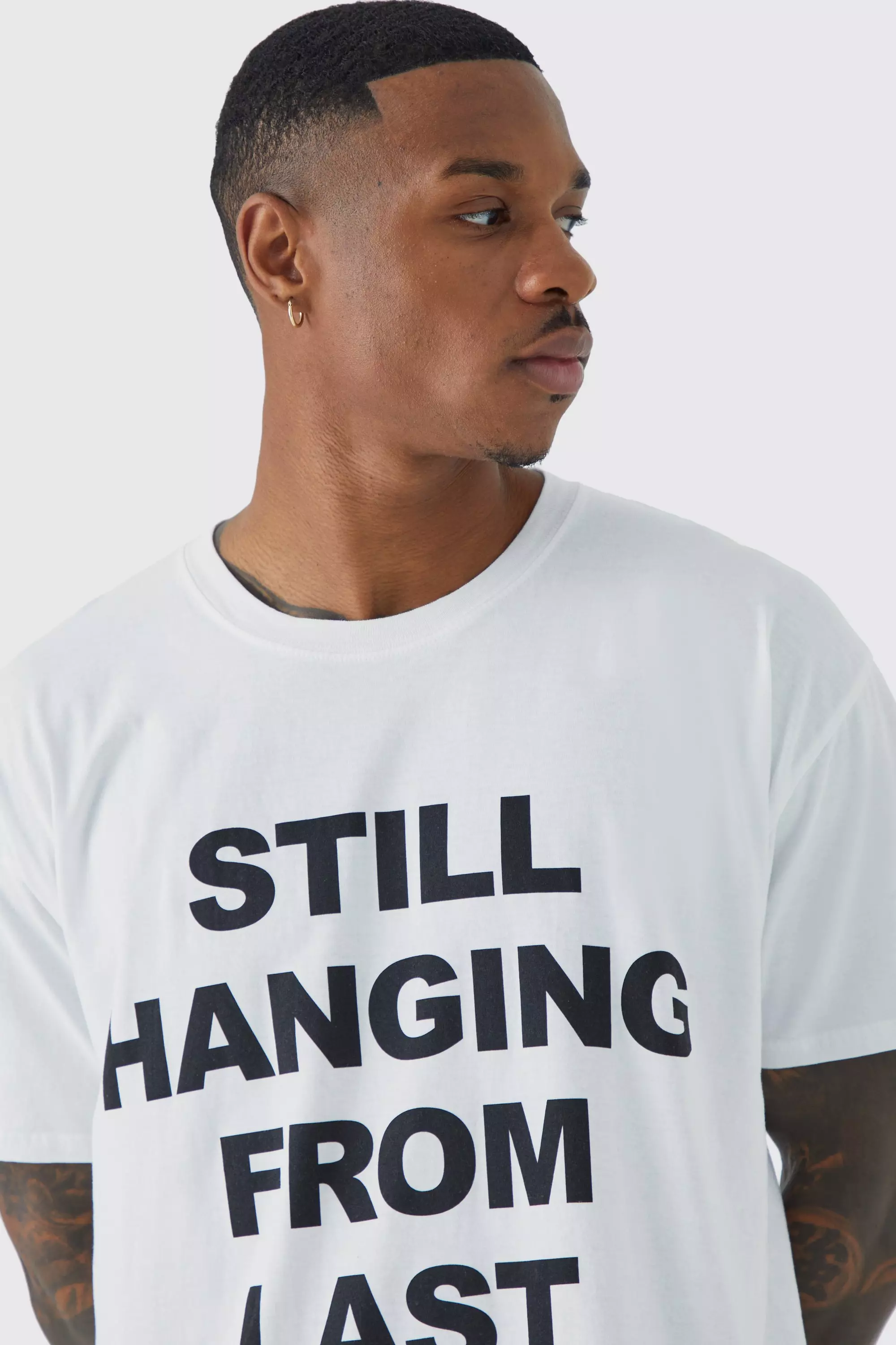 white oversized slogan t shirt