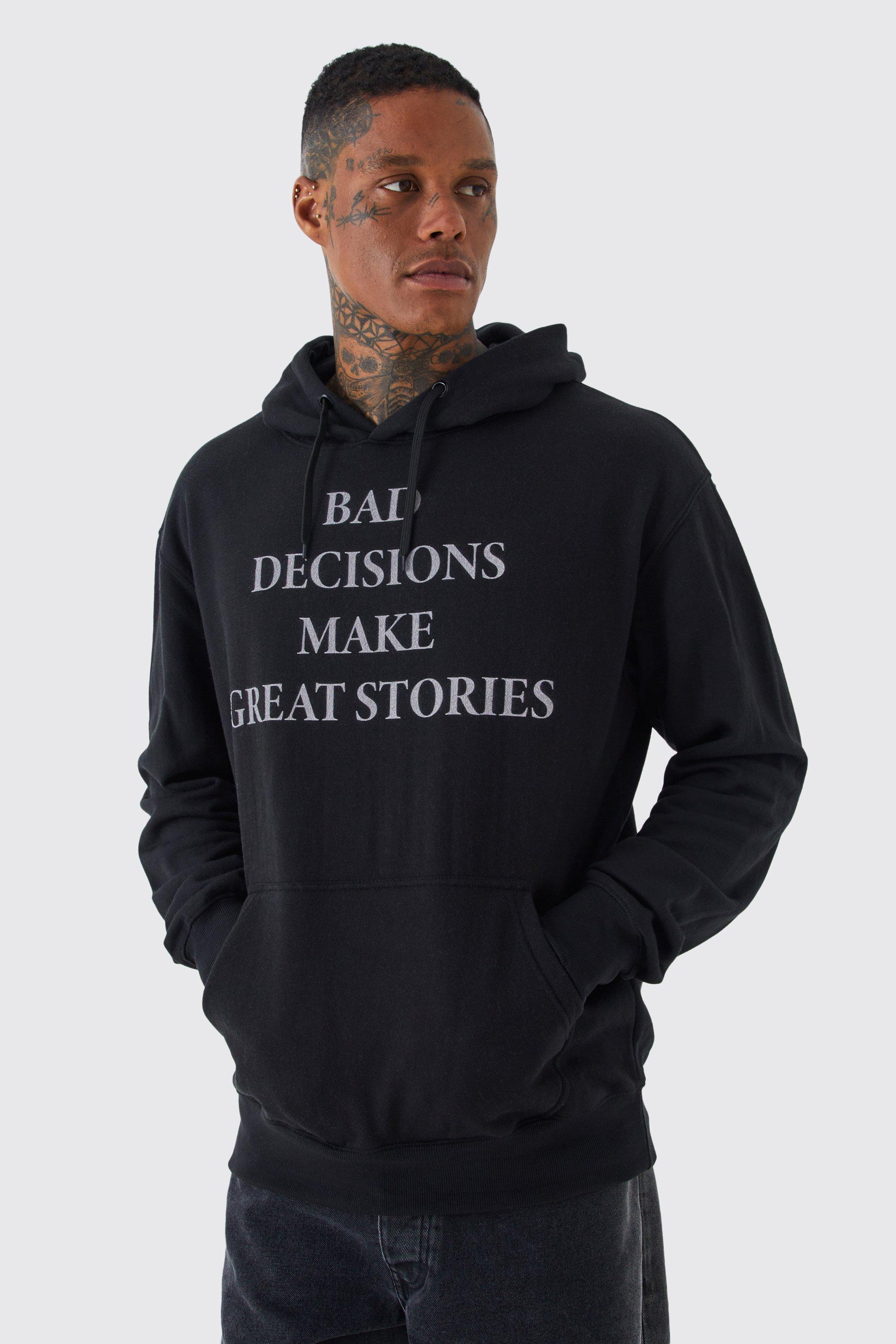 Mens Black Oversized Student Slogan Hoodie, Black