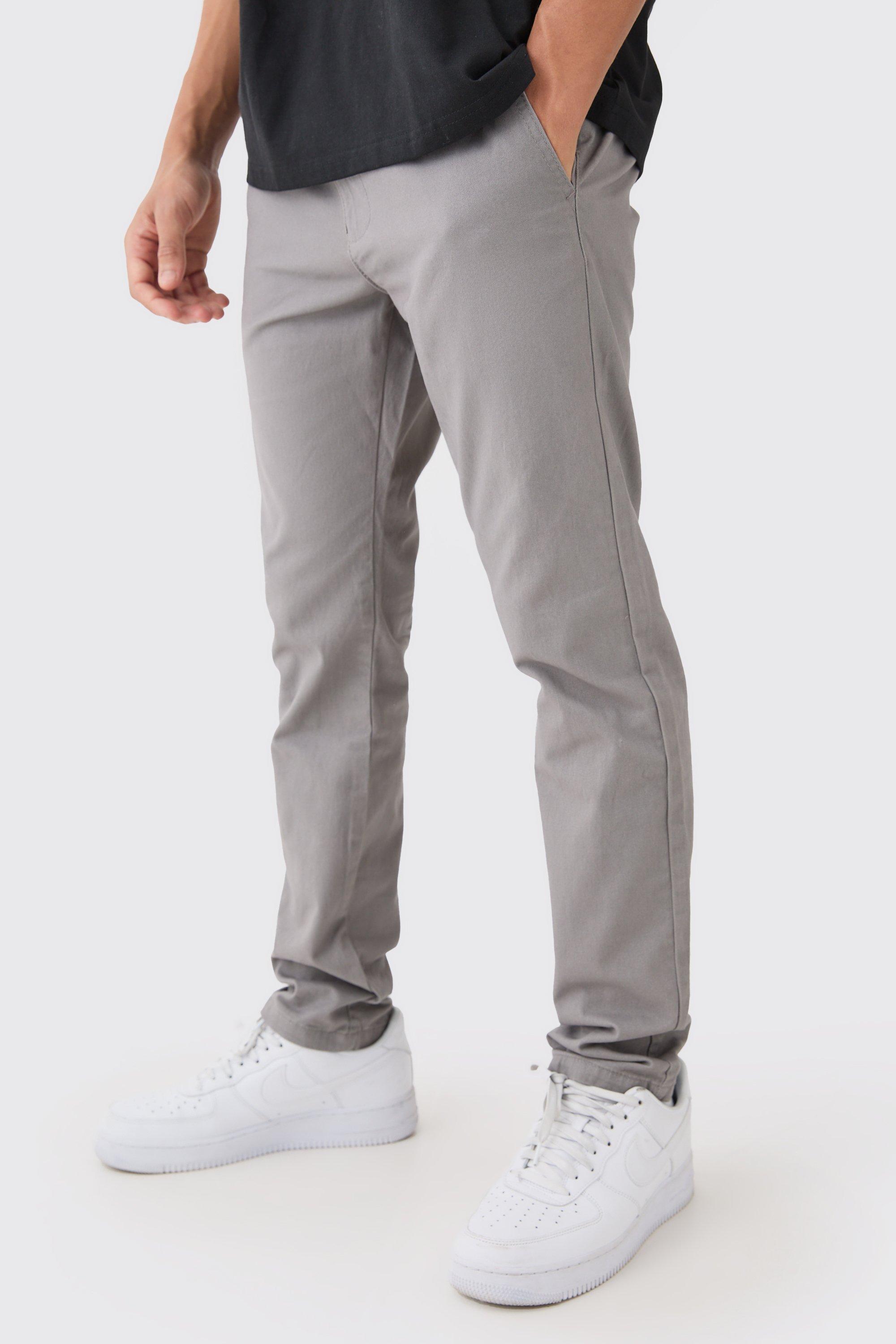 Mens Grey Fixed Waist Skinny Chino Trouser, Grey